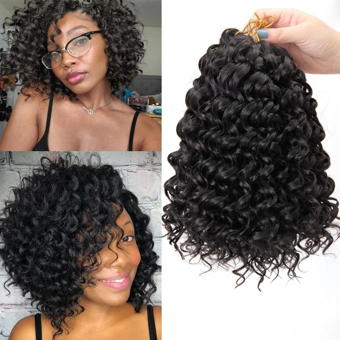 GoGo Curl Crochet hair for Black Women Short Beach Curl Bohemian Crochet Braids Natural Black Deep Wave Braiding hair Extensions