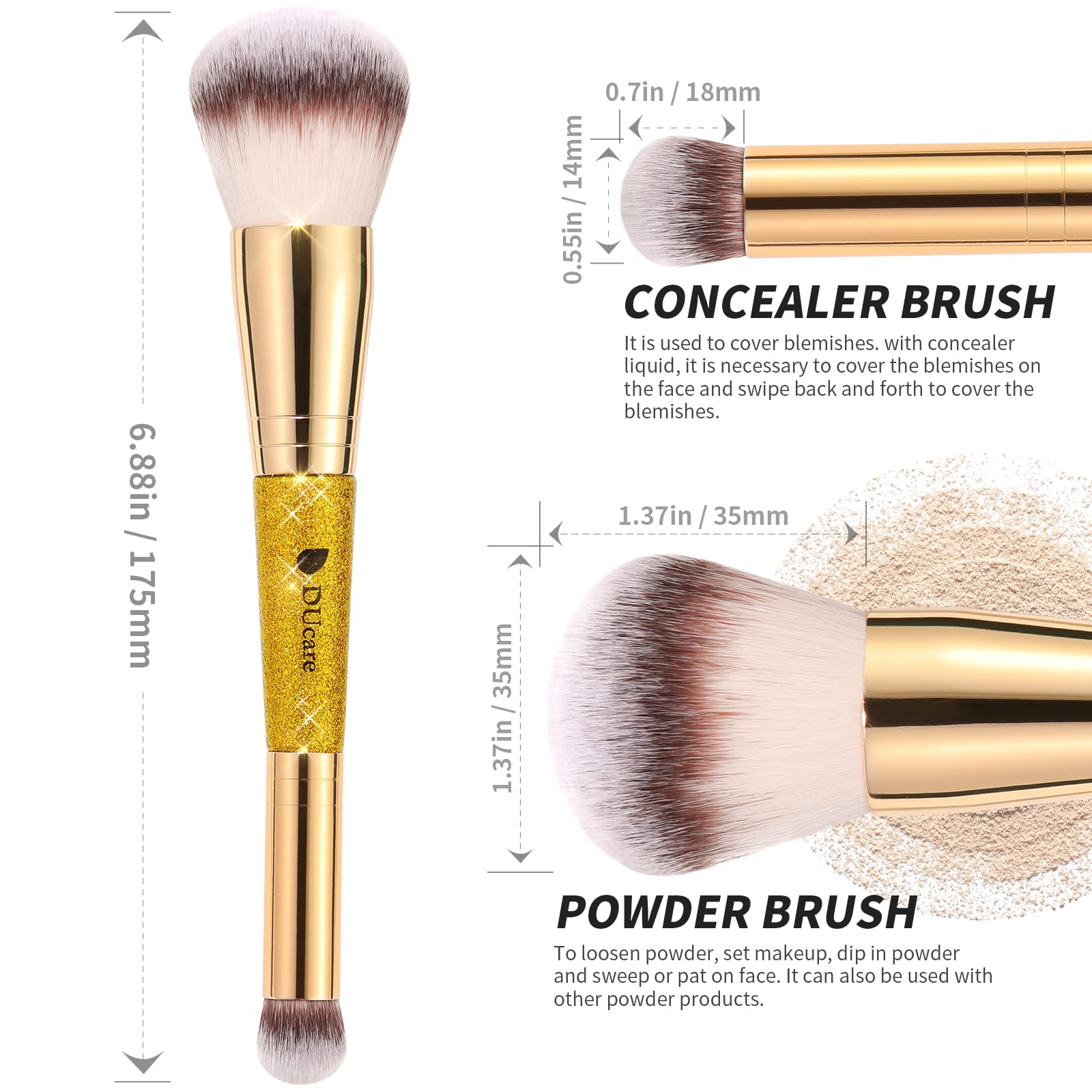 Ducare Makeup Brushes Double Ended Foundation Powder Brush Concealer Brush Perfect For Rounded Taperd Liquid, Cream, Powder,Blen