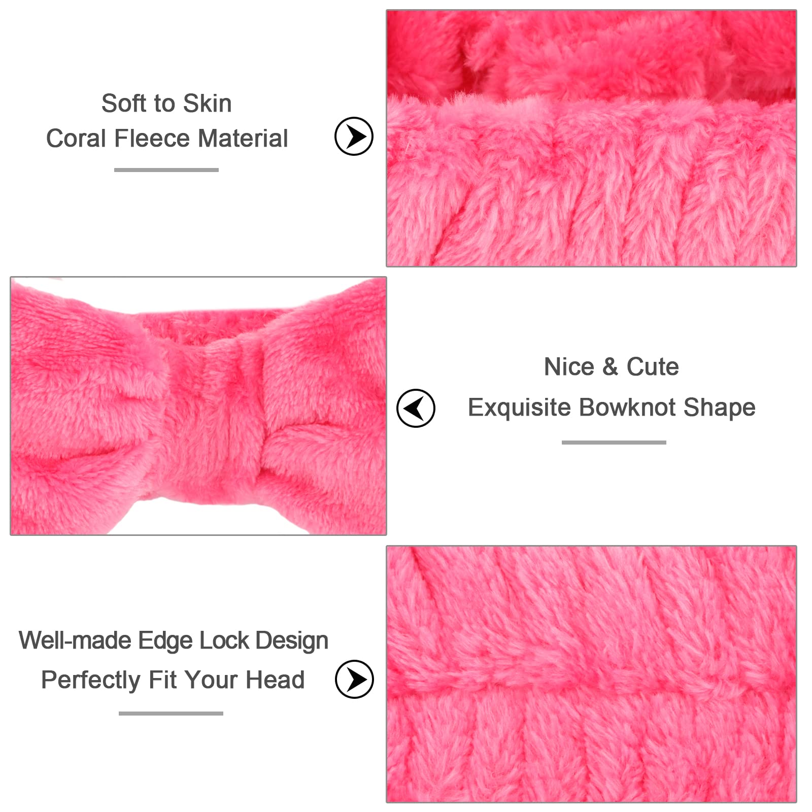 Ondder Spa Headband for Washing Face 8 Pack Rose Red Skincare Headbands for Women Girls Terry Cloth Cute Bow Head Bands