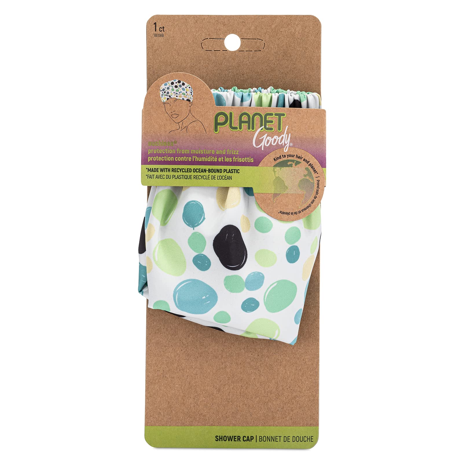 Goody Planet Shower Cap,1 Count - Green Dots - Protect Your Hairstyle While Remaining Comfortable - Hair Accessories For Men,Wom