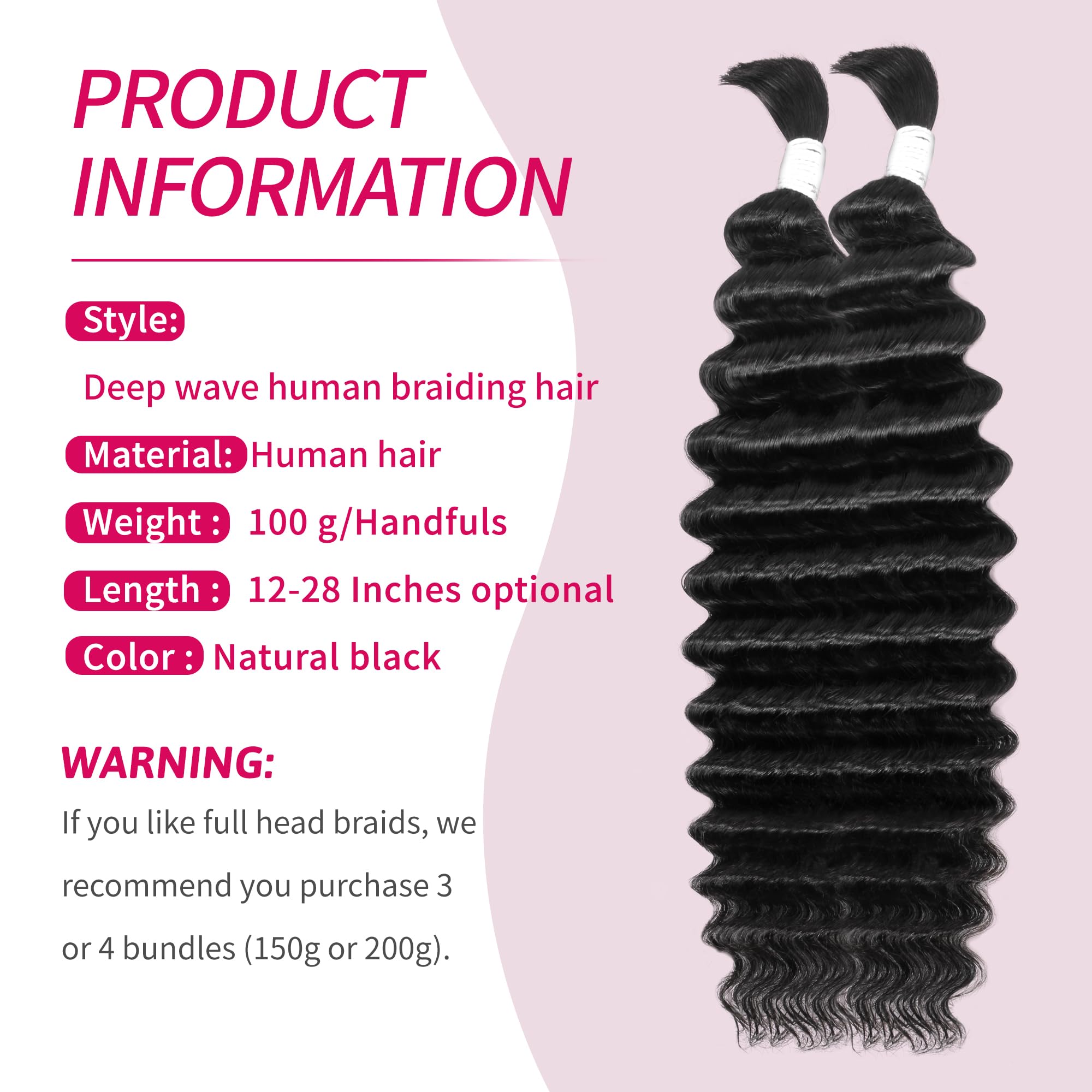 Deep Wave Bulk Human Hair For Braiding 10A Brazilian Curly Human Hair 100 Percent Human Hair 2 Bundles No Weft Micro Human Braid