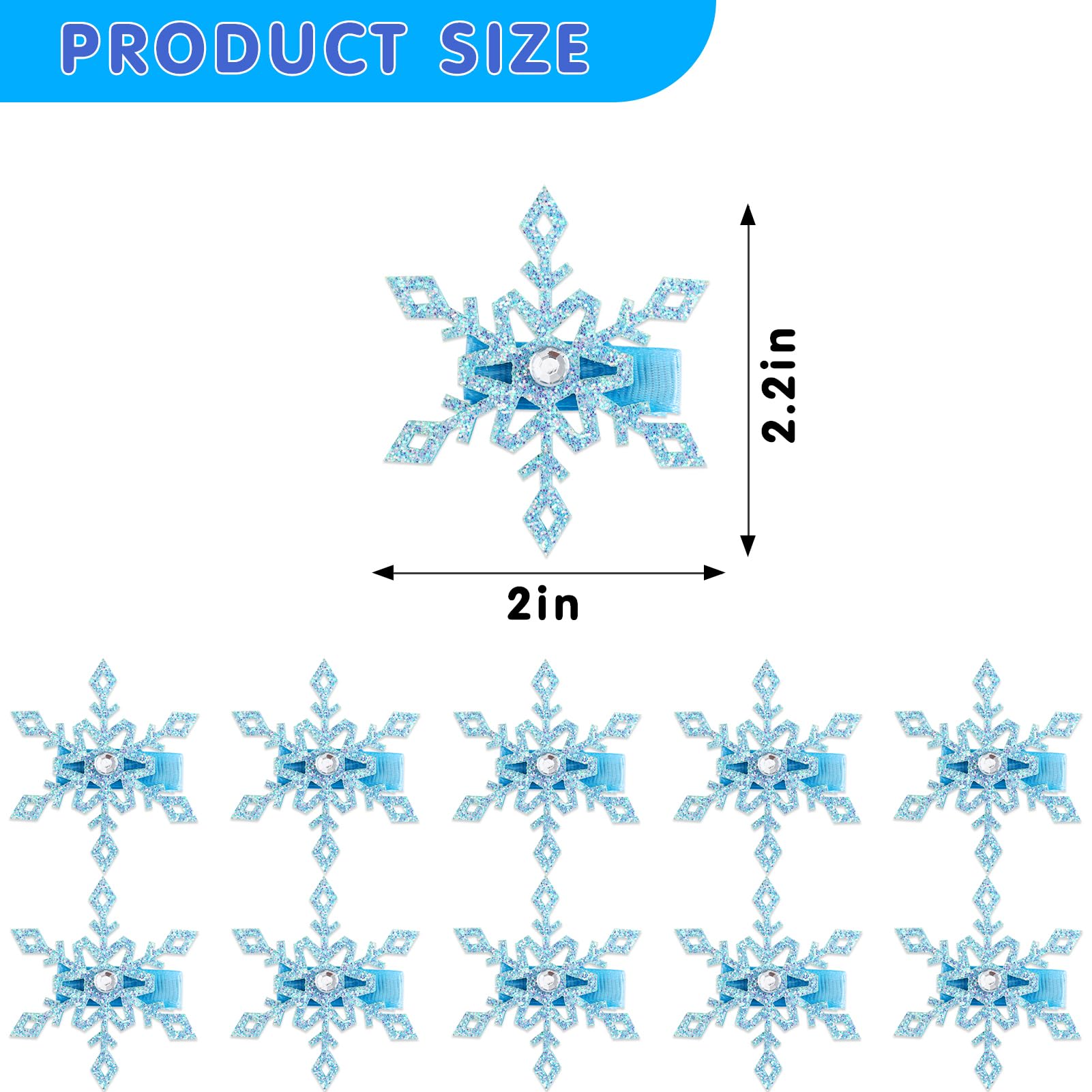 Tucewp 10Pcs Snowflake Hair Clip For Women Girls Cute Rhinestones Hair Pins Nonslip Sparkly Hair Barrette Snap Blue Metal Alliga