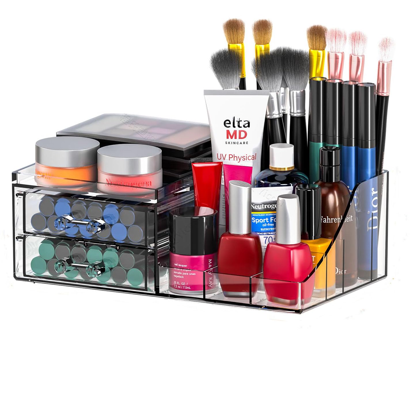 Cq Acrylic 4 Pack Clear Makeup Organizer For Counter,11 Drawers Stackable Skincare Organizer,Large Cosmetic Storage Organizer An