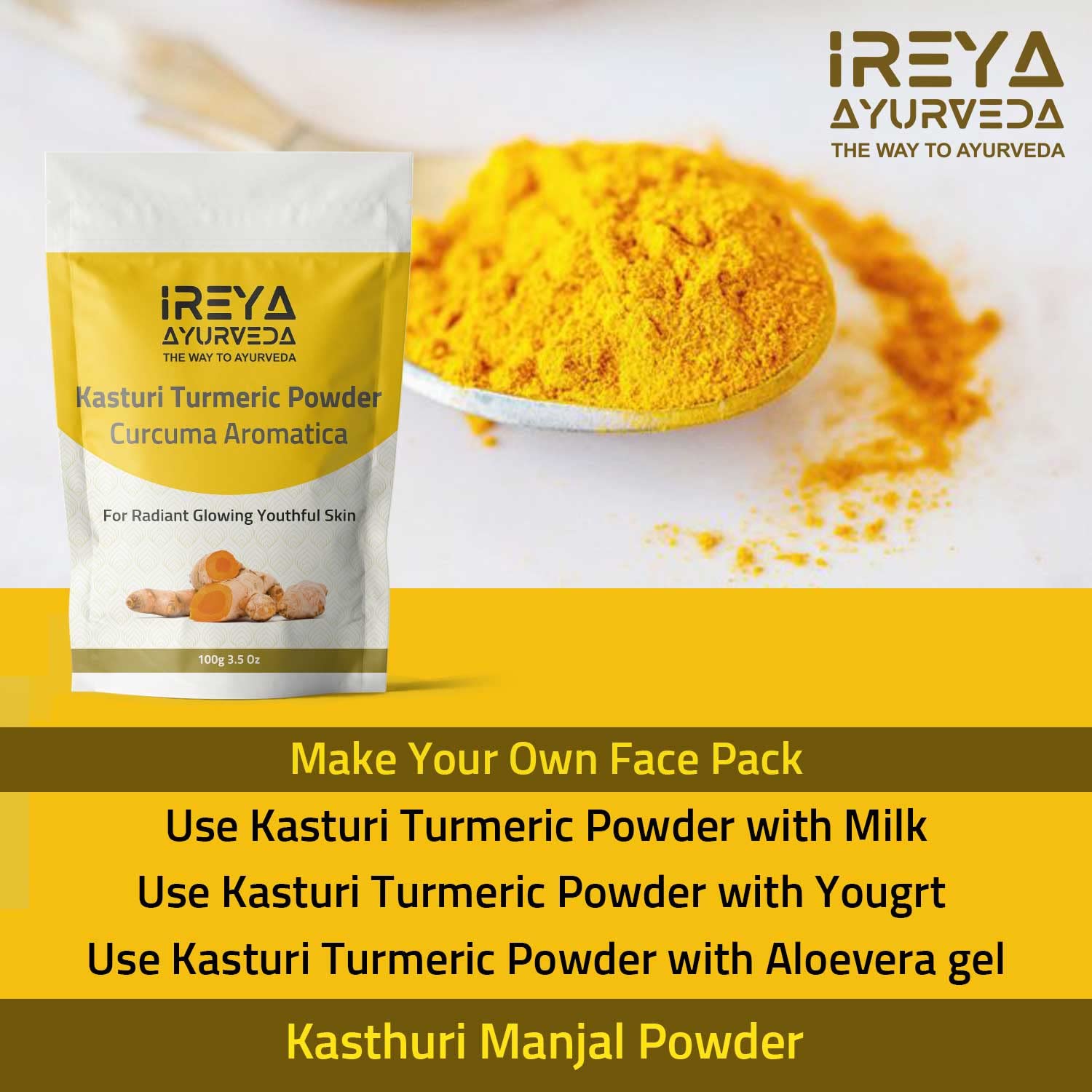 Kasthuri Manjal Powder for Skin and Face Care (3.5 oz) | Kasturi Turmeric, Wild Turmeric powder | Curcuma Aromatica | Helps in G