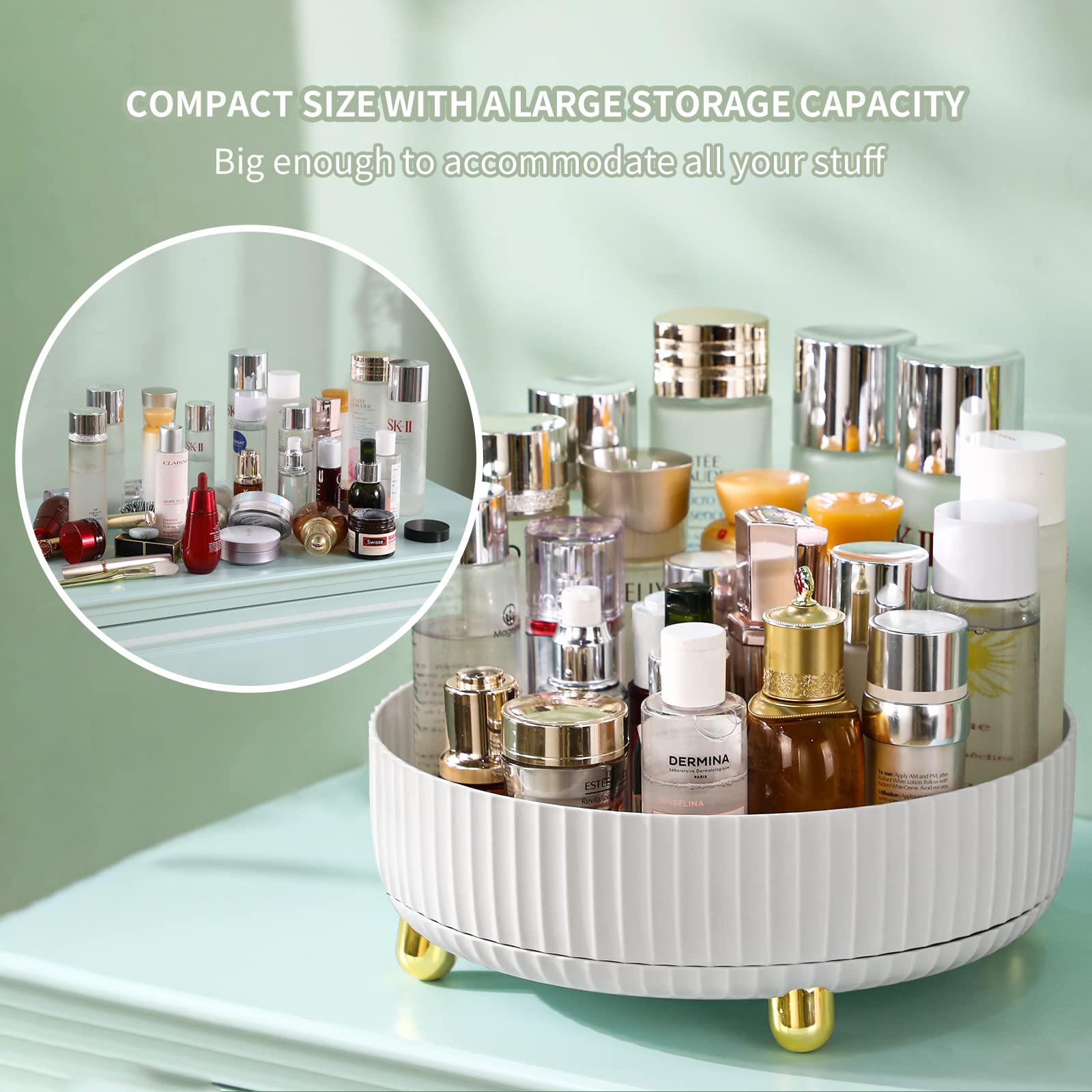 Funest Makeup Perfume Organizer, 360 Degree Rotating Lazy Susan Cosmetic Desk Storage Lotions Display Case Round Gift Tray With