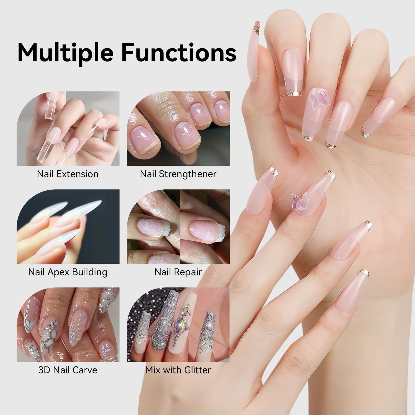 Makartt Clear Gel Builder: Nail Extension, Strong, Self-Levelling, Long Lasting For Strengthener Sculpture Broken Nails Repair P