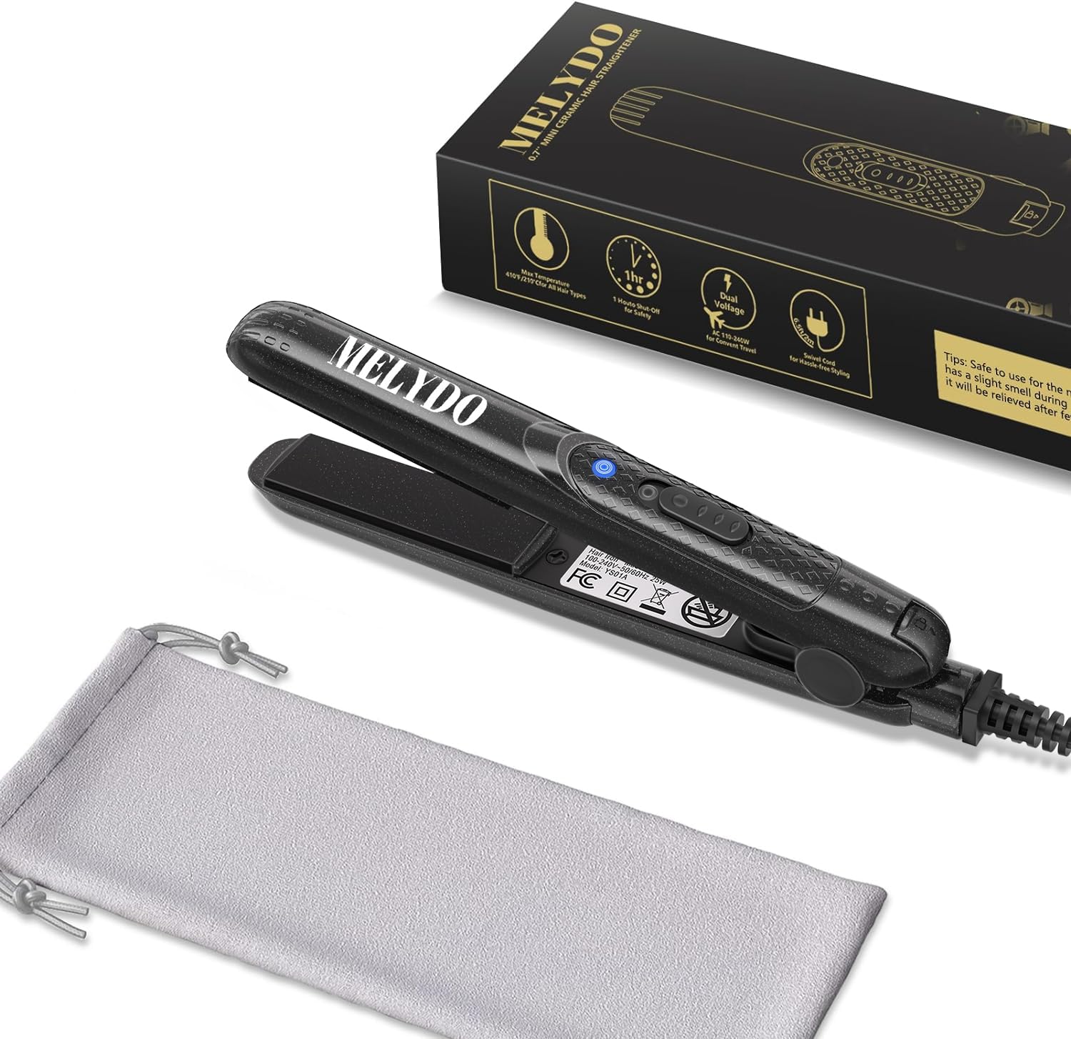 MELYDO Mini Flat Iron, Ceramic Tourmaline Small Hair Straightener for Short Hair/Bangs, Dual Voltage Travel Hair Straightener, P