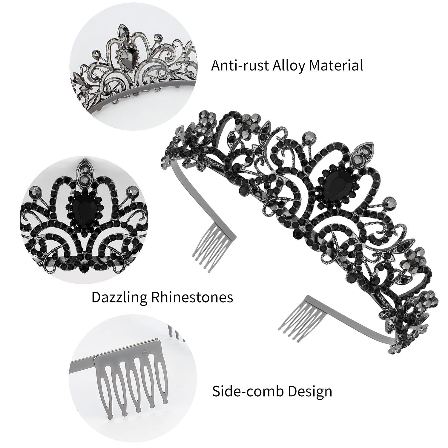 Chanaco Black Crown Tiaras For Women Black Tiara Gothic Crown Princess Rhinestone Crown Headband Crystal Baroque Queen Crowns He