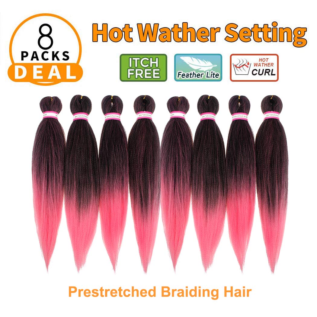Dorsanee Ombre Pink Braiding Hair Pre Stretched 20 Inch 8 Packs Braiding Hair Extensions For Crochet Box Braids Twists Locs Hair