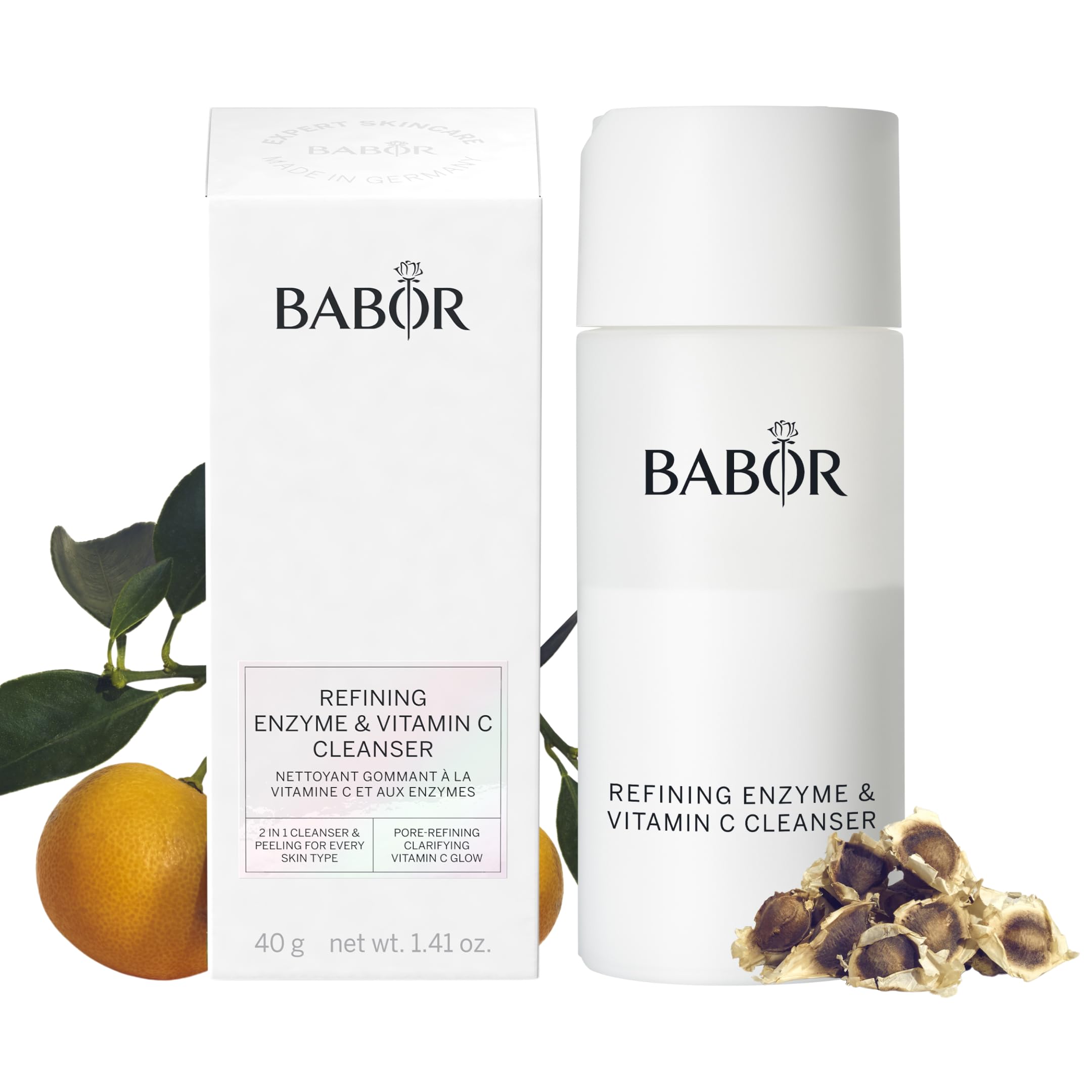 BABOR Refining Enzyme & Vitamin C Cleanser, Enzyme Powder Cleanser, Exfoliating Face Wash Polish, Gentle Facial Scrub to Brighte