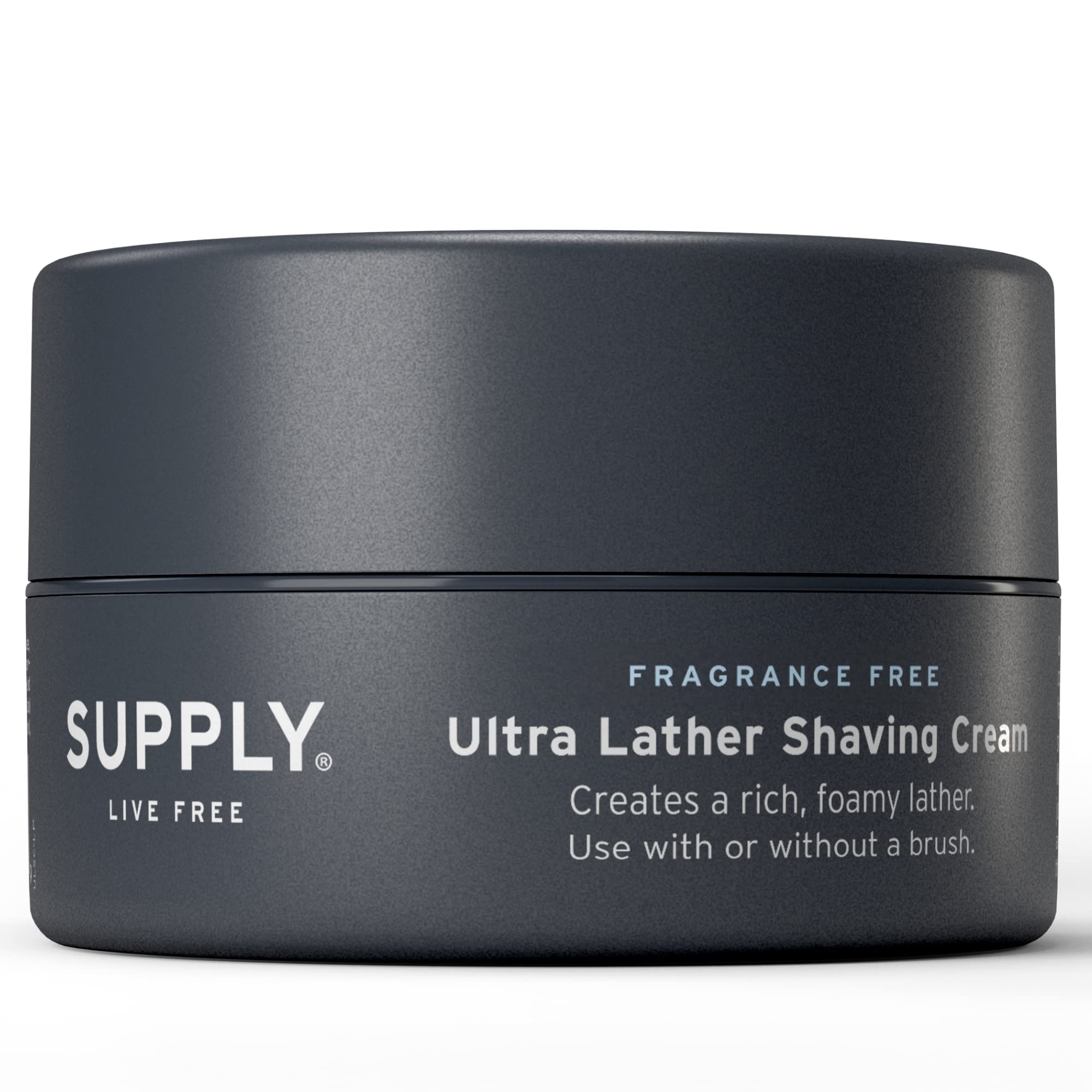 SUPPLY Ultra Lather Shaving Cream Fragrance Free - Hypoallergenic Formula for Men - 3.4 Oz Jar - Naturally Soothes and Protects,