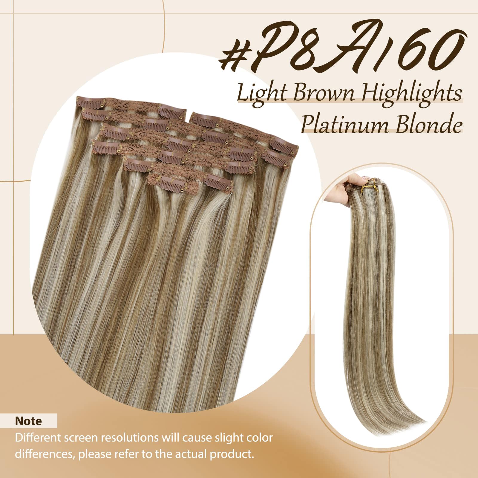 Sunny Real Human Hair clip in Hair Extensions Blonde Brown Highlights clip in Remy Hair Extensions Light Brown with Platinum Blo