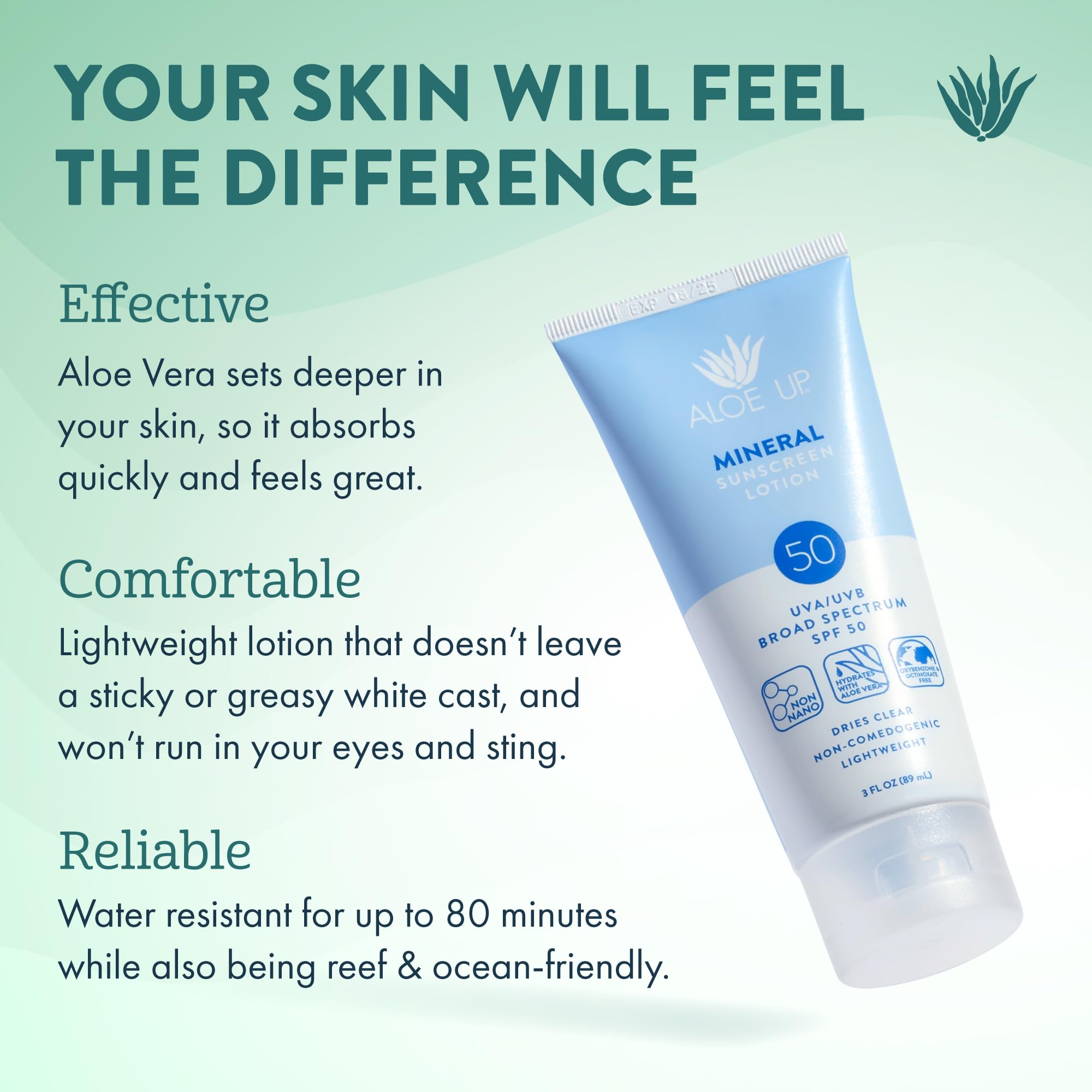 Aloe Up Mineral Sunscreen Lotion Spf 50 - Broad Spectrum Uva/Uvb Sunscreen Protector For Face And Body - With Gen2 Zinc Oxide &