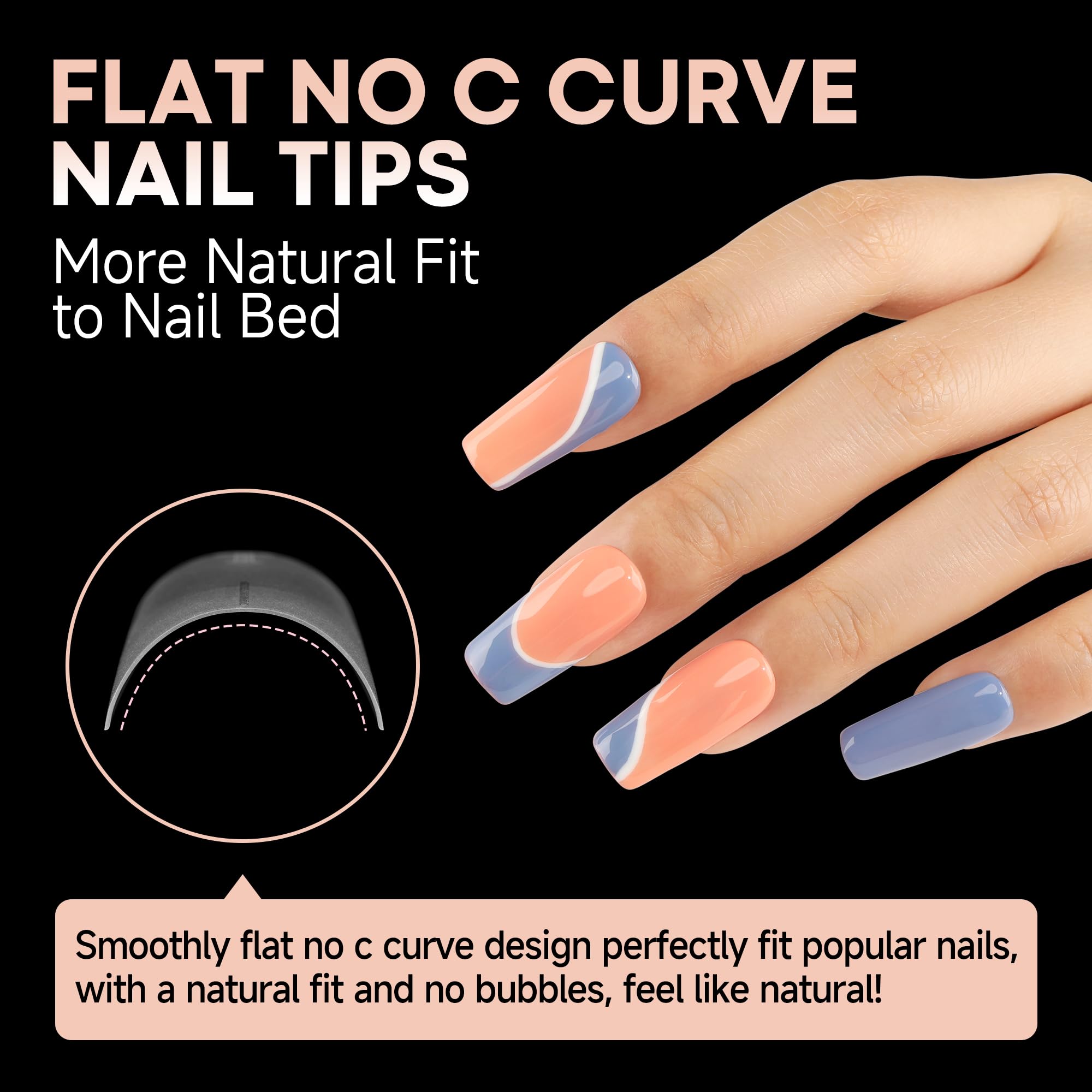 Una Gella Medium Square Gel X Nails - 504Pcs Full Matte Square Gel X Tips Half Cover Clear False Nails Tips No C Curve With Posi