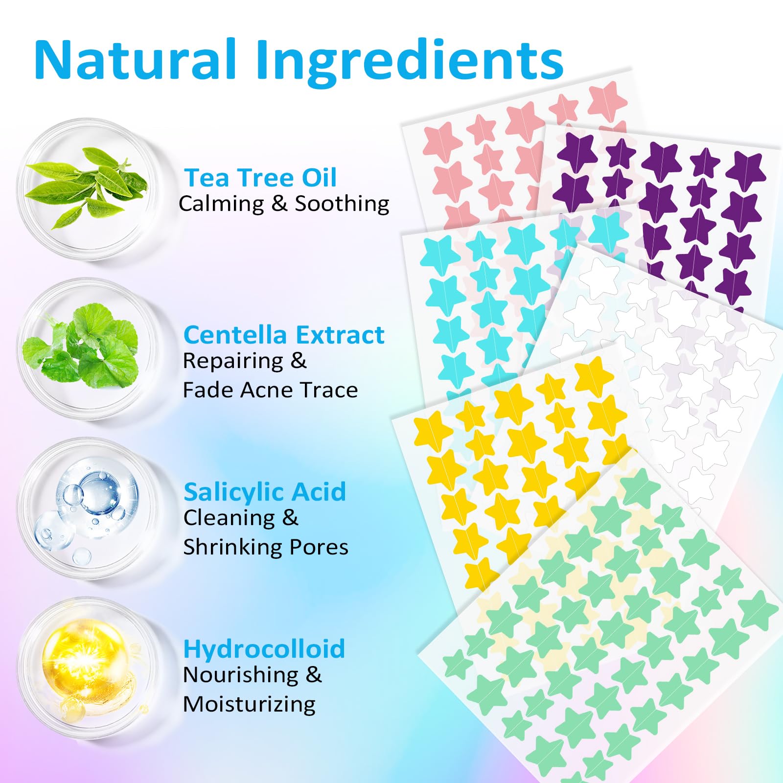 Koneuk Pimple Patches For Face 240Ct,3 Sizes Hydrocolloid Acne Patches,Cute Star Zit Patches With Tea Tree Oil,Salicylic Acid An