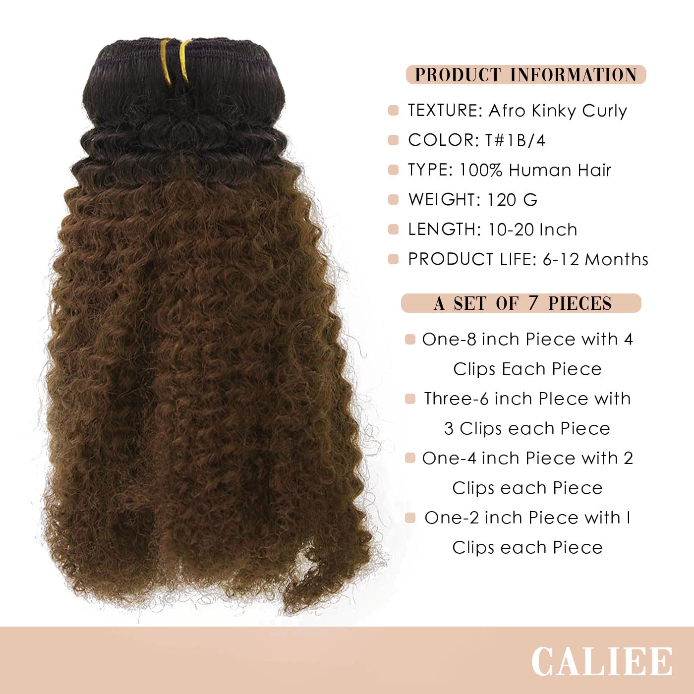 Caliee Virgin Hair Afro Kinky Curly Clip Ins Human Hair Extension Brazilian 4A And 4B Curly For African American Black Women Bro