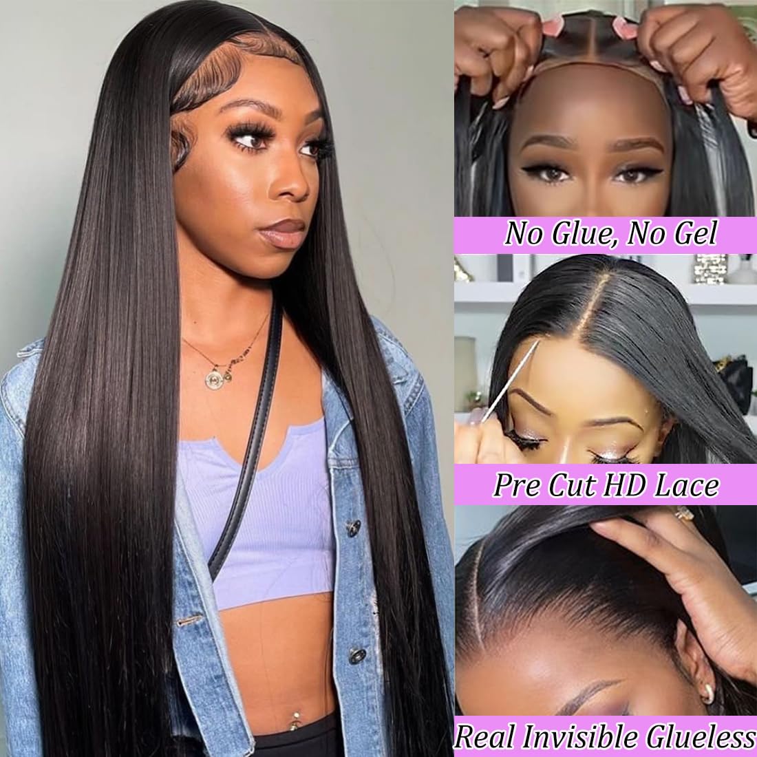 24 Inch Glueless Wigs Human Hair Pre Plucked Pre Cut 180% Density Wear And Go Glueless Wig 13X4 Hd Straight Lace Front Wigs Huma
