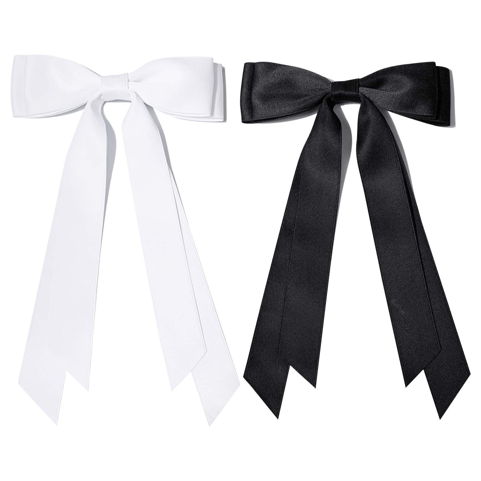 2PCS Silky Satin Hair Bows Hair Clip Black White Hair Ribbon Ponytail Holder Accessories Slides Metal Clips Hair Bow for Women G