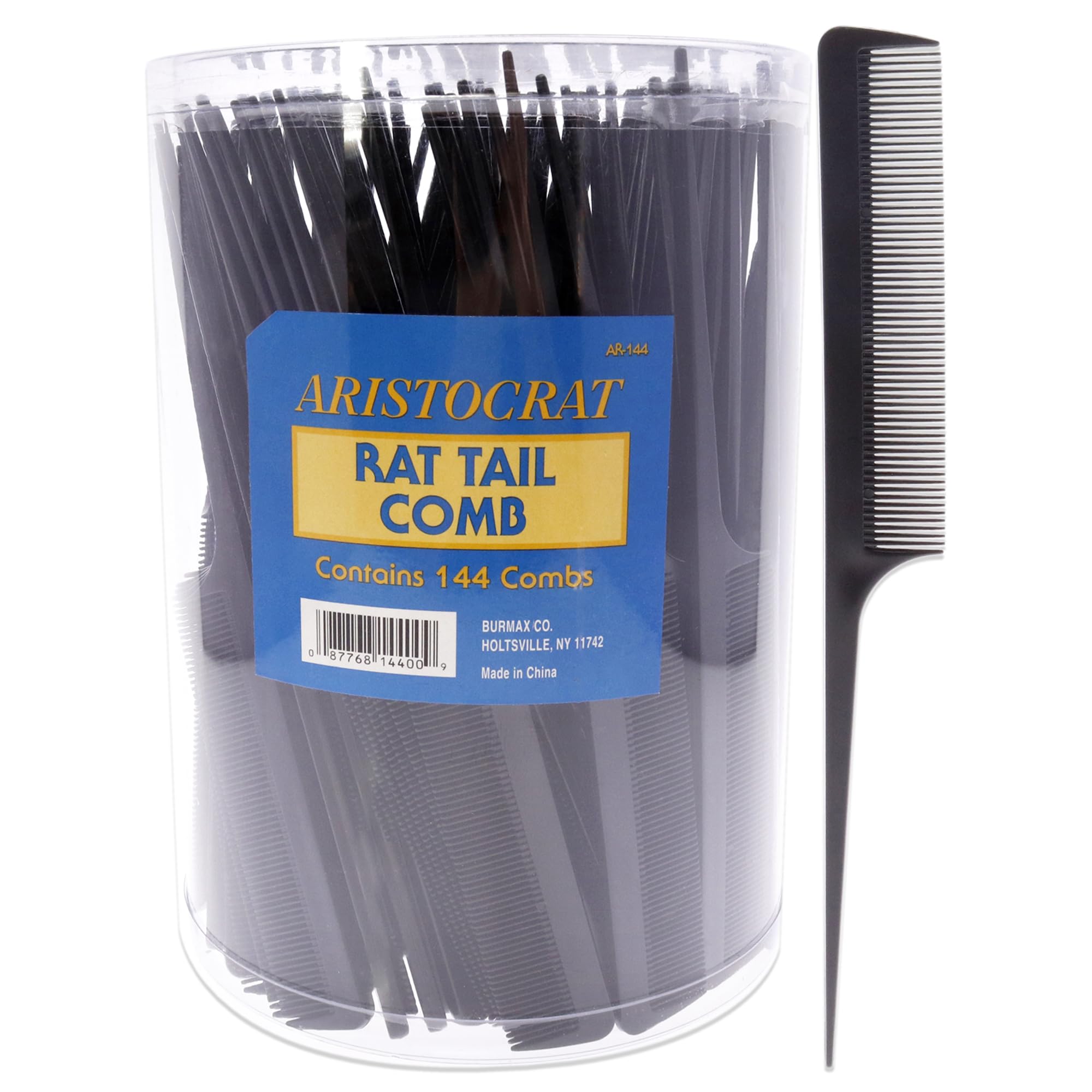 Burmax Aristocrat 144 Piece Rat Tail Combs in a Tub Container