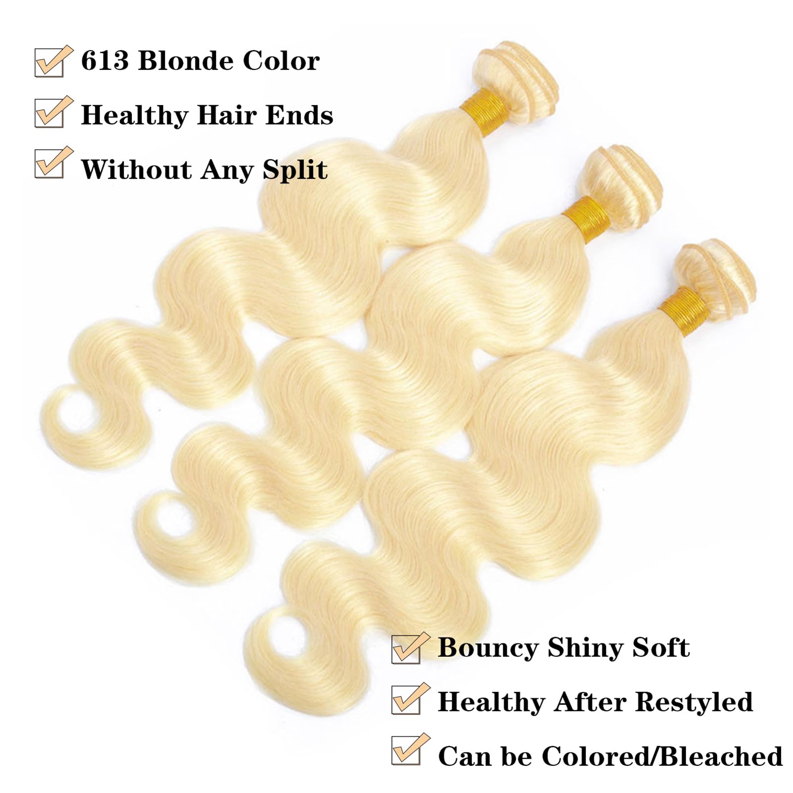 Royal Impression 613 Blonde Bundles Body Wave Human Hair 20'' 20'' 20'' 12A Grade 613 Blonde Body Wave Human Hair 3 Bundles 100%