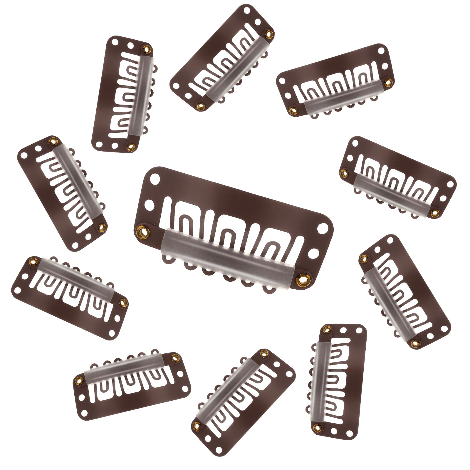 Yolev 50Pcs Wigs Snap Clips Hair Extension Clips 6-Teeth U-Shape Metal Silicon Wig Hair Extension Clips For Women Hairpiece (Dar