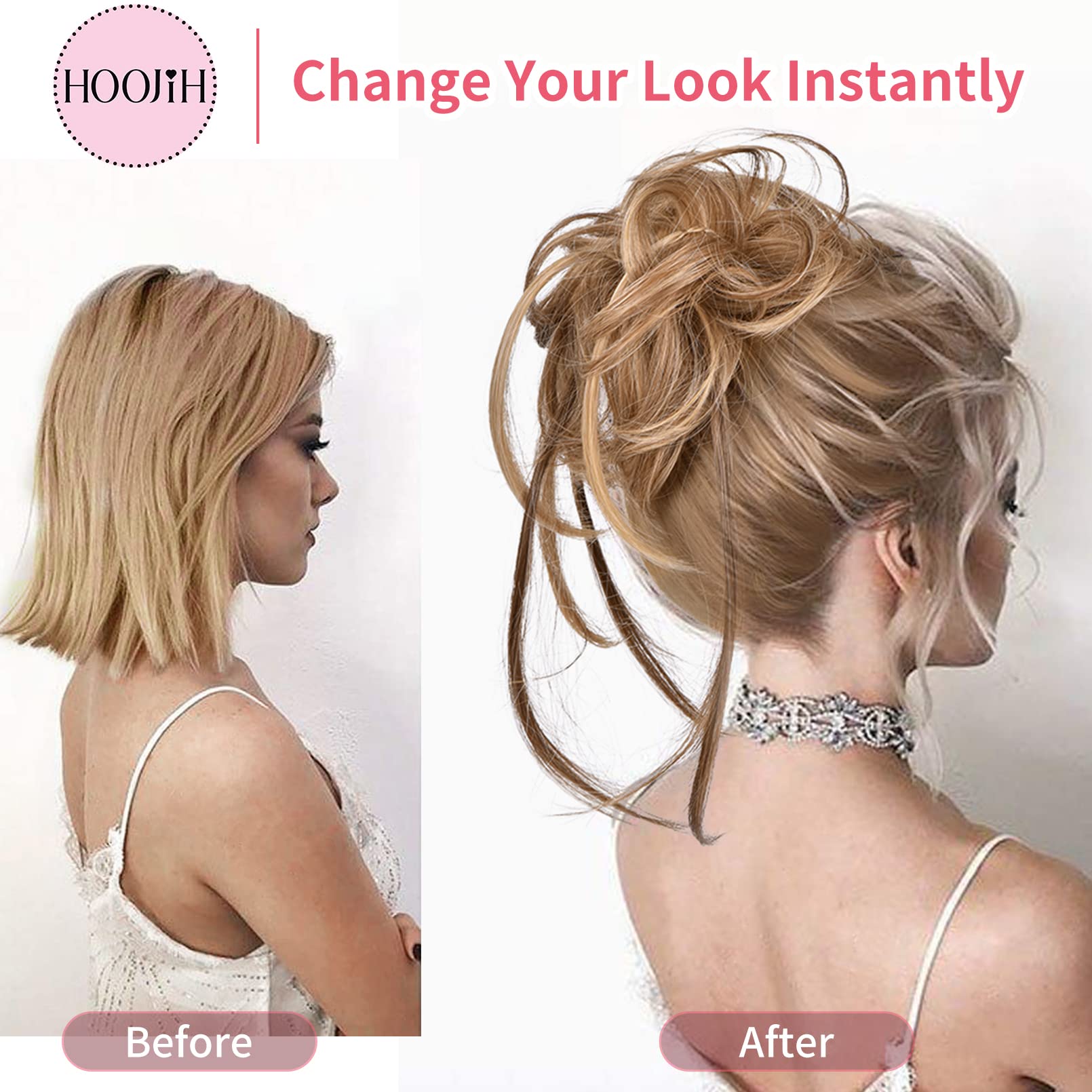 HOOJIH Messy Bun Hair Piece, Super Long Tousled Updo Hair Bun Extensions Wavy Hair Wrap Ponytail Hairpieces Hair Scrunchies with