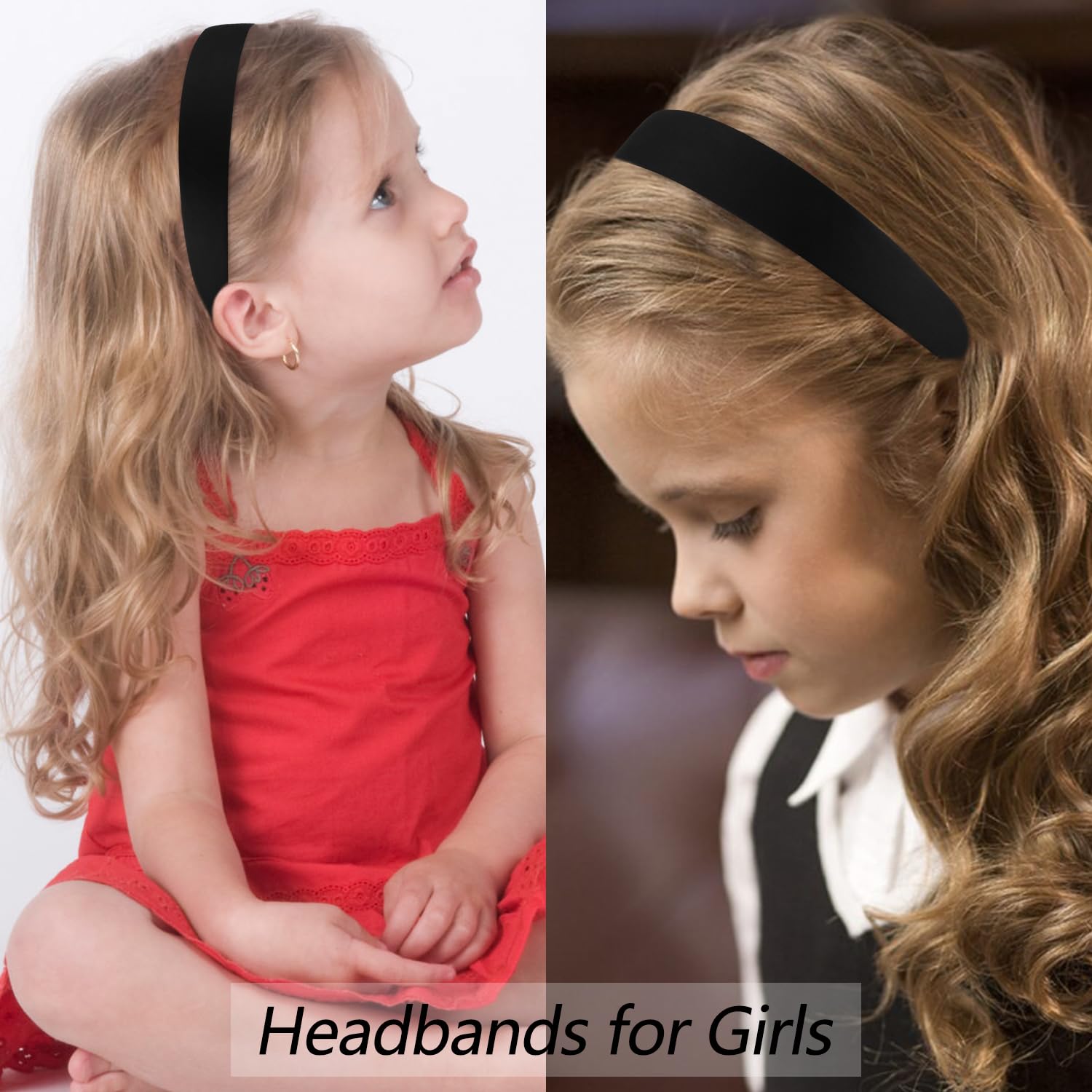 Atoden Satin Headbands For Women Girls Black Headband 1.18 Inch Wide Thin Hard Headbands Non Slip Ribbon Hair Bands Plain Headba