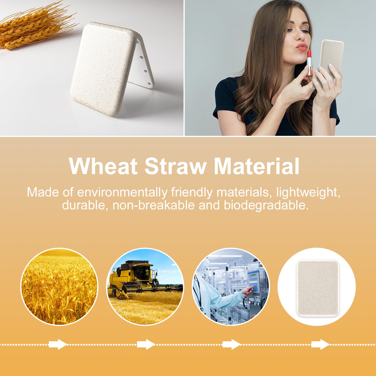 Kintion Wheat Straw Compact Mirror, 1X/3X Magnification, Lighted, Folding, Portable, Eco-Friendly, Great Gift
