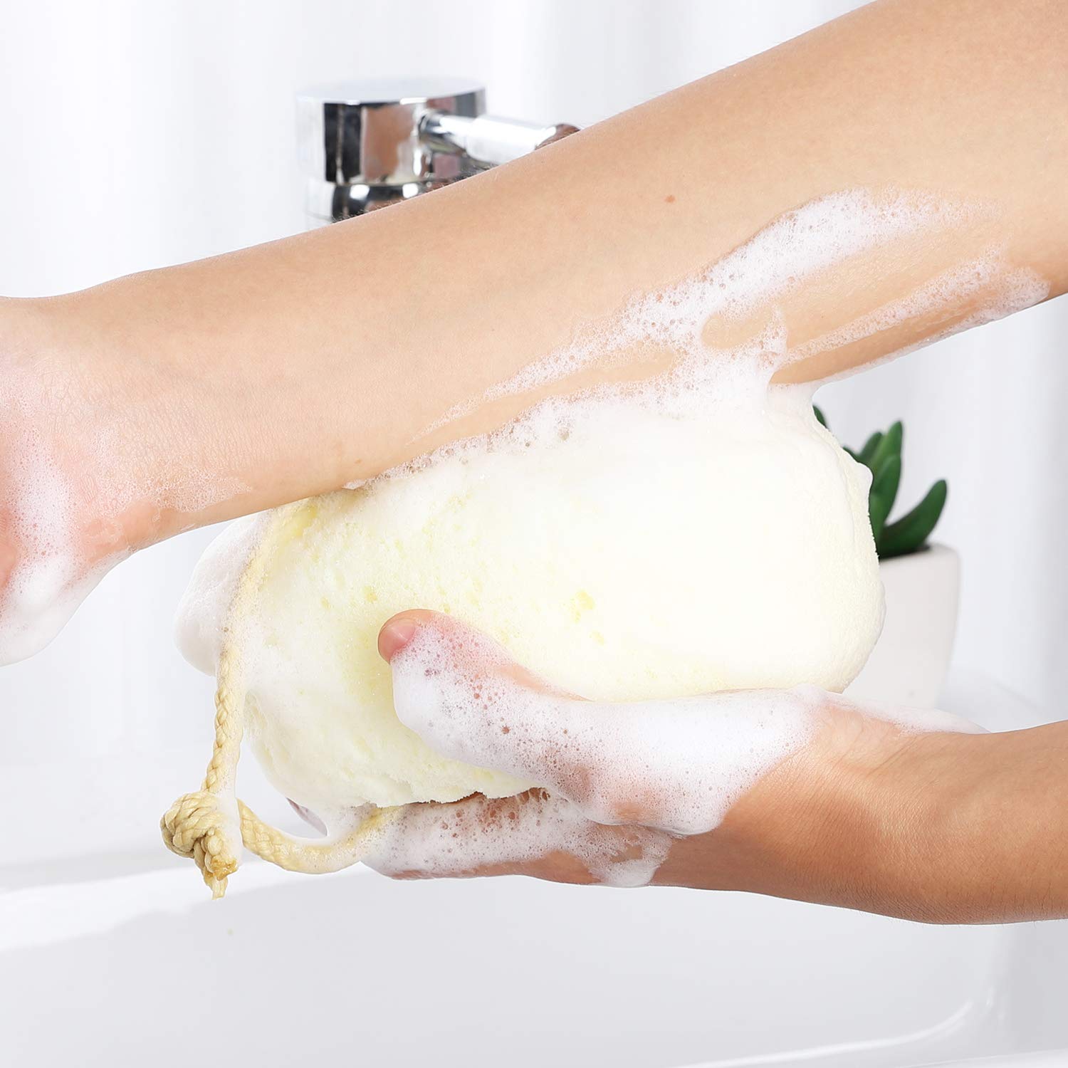 Kecuco 3 Pcs Bath Sponge For Women, Men, Teenager, Body Wash Sponges Loofah Body Scrubber Shower Sponge, 3 Colors & Large Size S