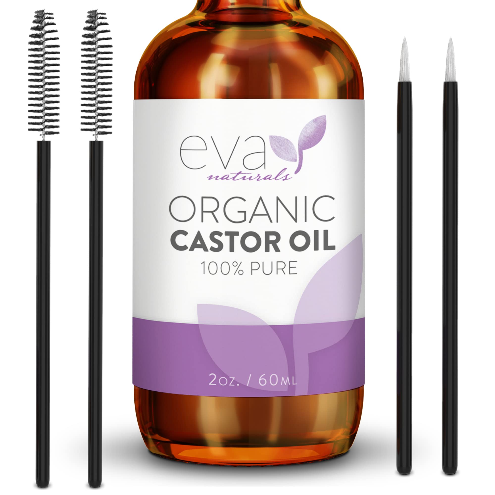 Eva Naturals Organic castor Oil (2oz) - Promotes Hair, Eyebrow and Lash growth - Diminishes Wrinkles and Signs of Aging - Organi
