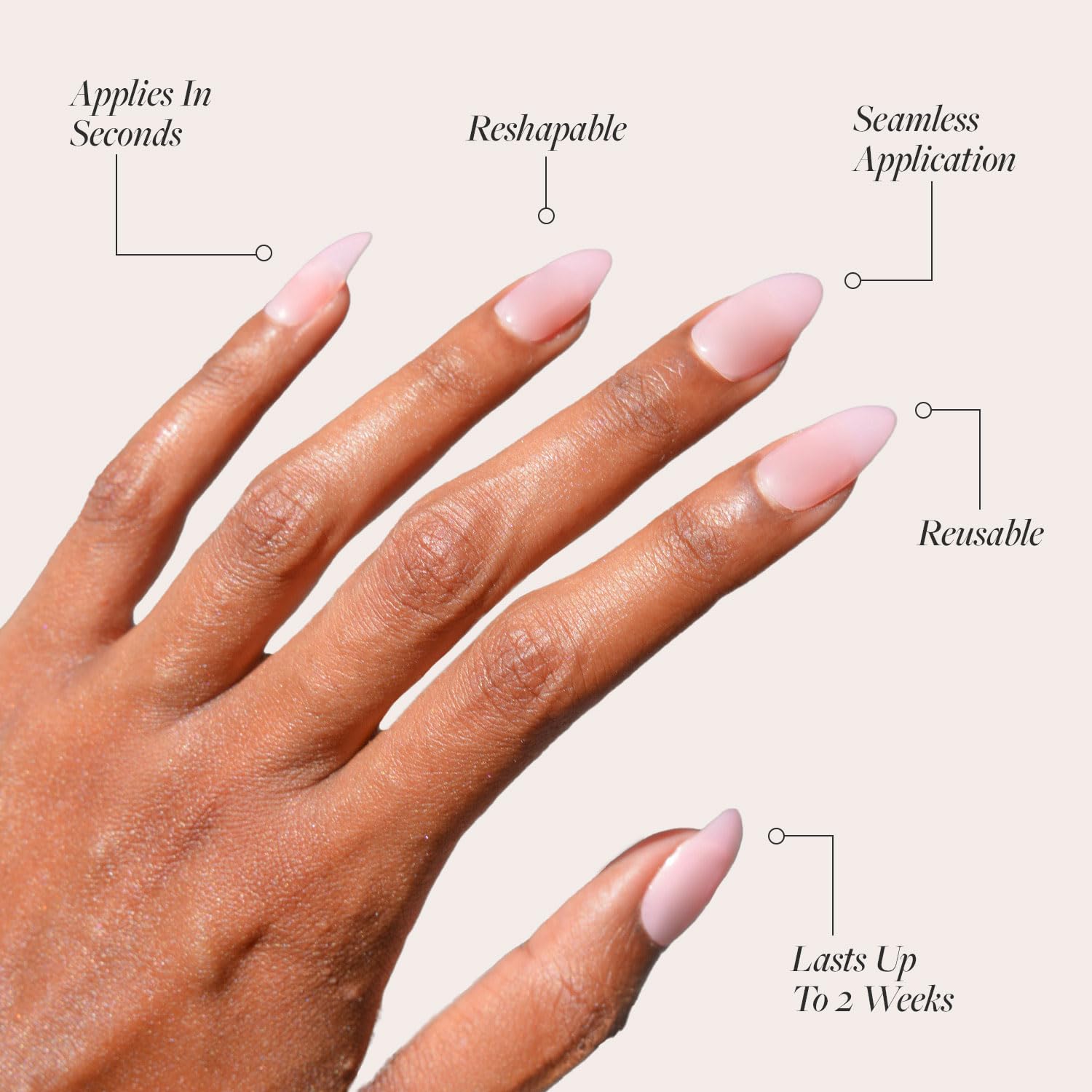 Glamnetic Press On Nails - Cloud 9 | Jelly Uv Finish Medium Pointed Almond Shape, Reusable Pink Nail Kit In 15 Sizes, Semi-Trans