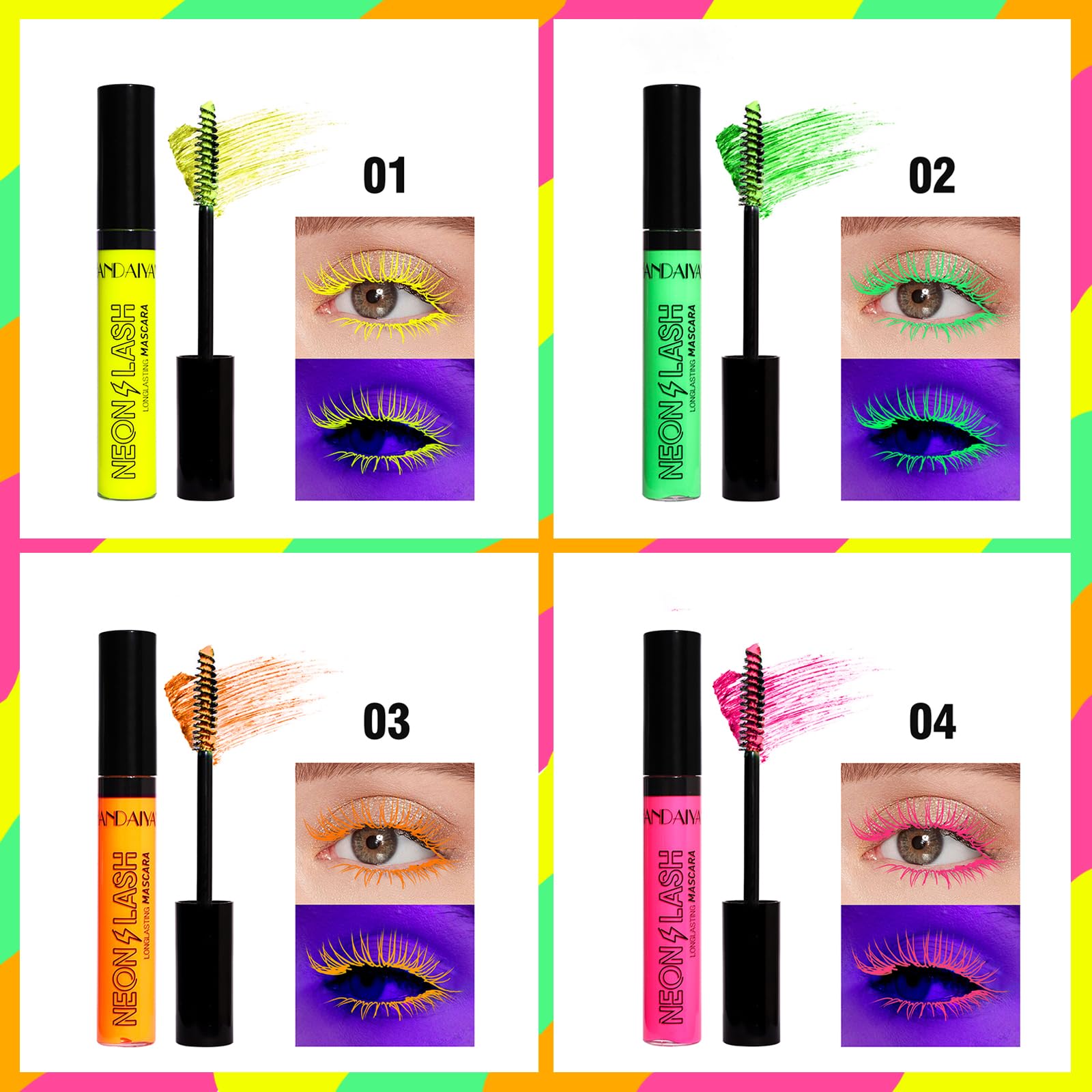 Mrettick 6 Colors Matte Liquid Mascara Set Colorful Uv Neon Mascara Pencil Pigmented Waterproof Smudgeproof Long Lasting Eye Lin