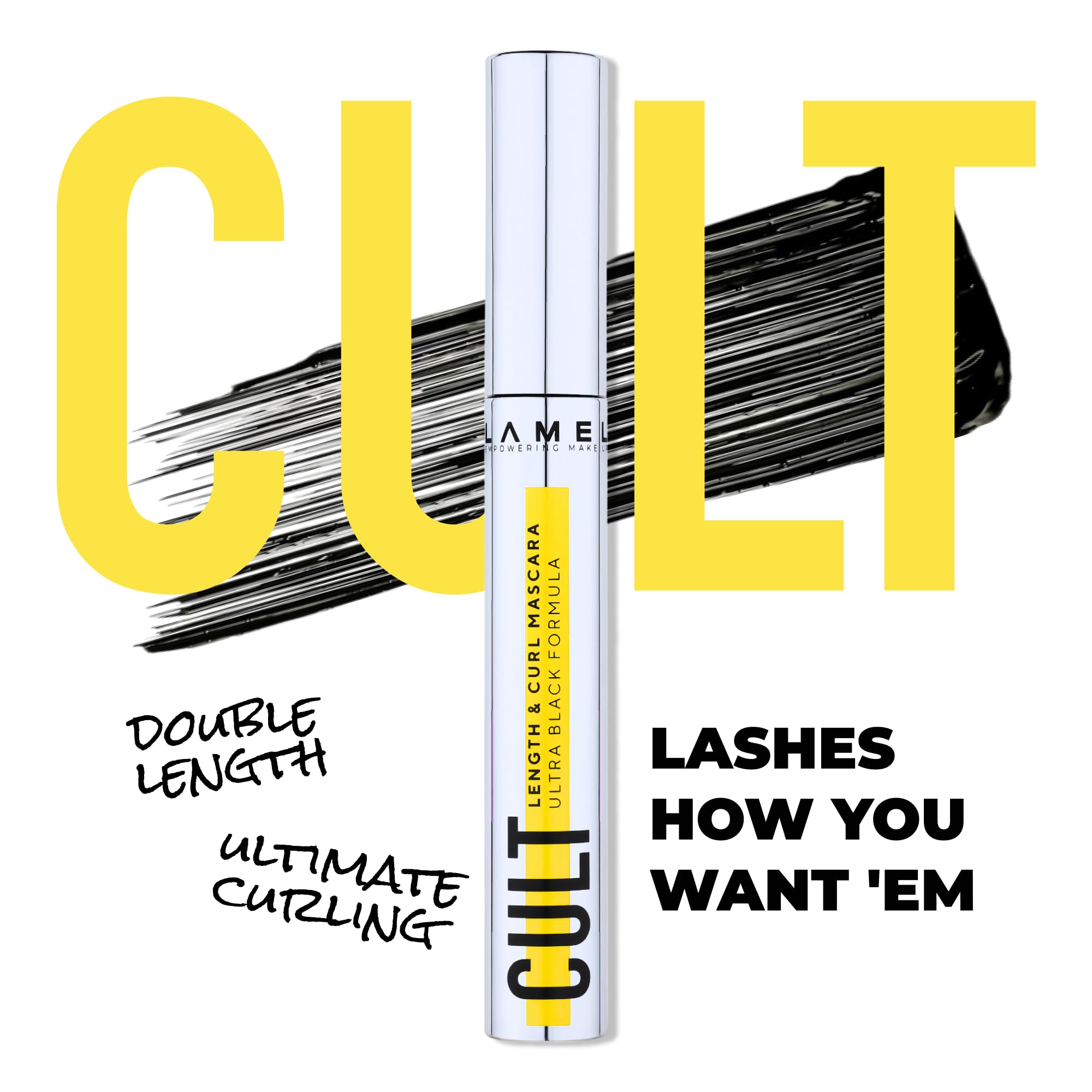 LAMEL Cult Length & Curl Mascara - Lengthening & Curling, Smudge-Proof, Flake-Free, Deep Black Pigment Mascara - 402