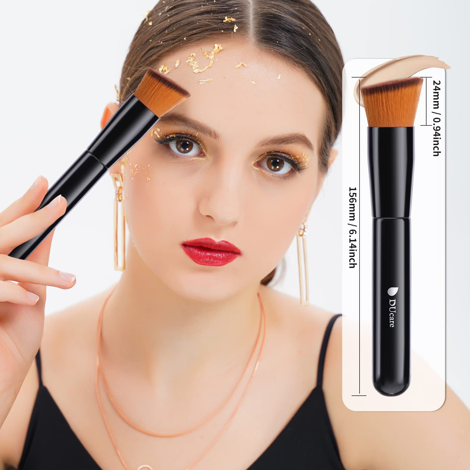 DUcare Foundation Brush and Concealer Brush 2Pcs Flat Top Kabuki Brush for Face Synthetic Liquid Blending Mineral Powder Makeup