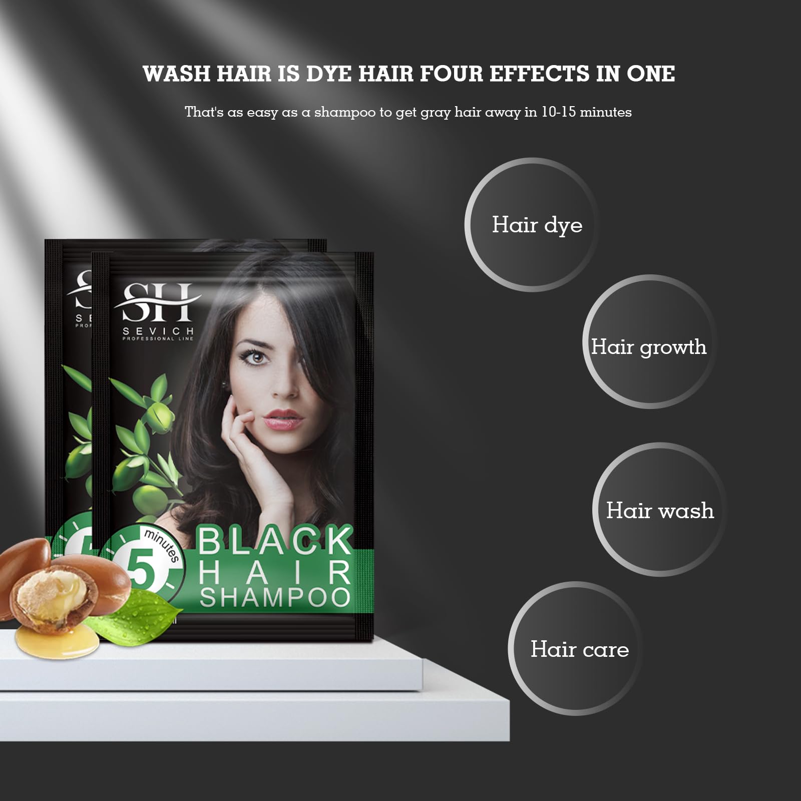 Black Hair Shampoo - Sevich Instantly Black Hair Dye, Natural Ingredients Hair Shampoo, Hair Strength Repair Conditioner, 5 Minu