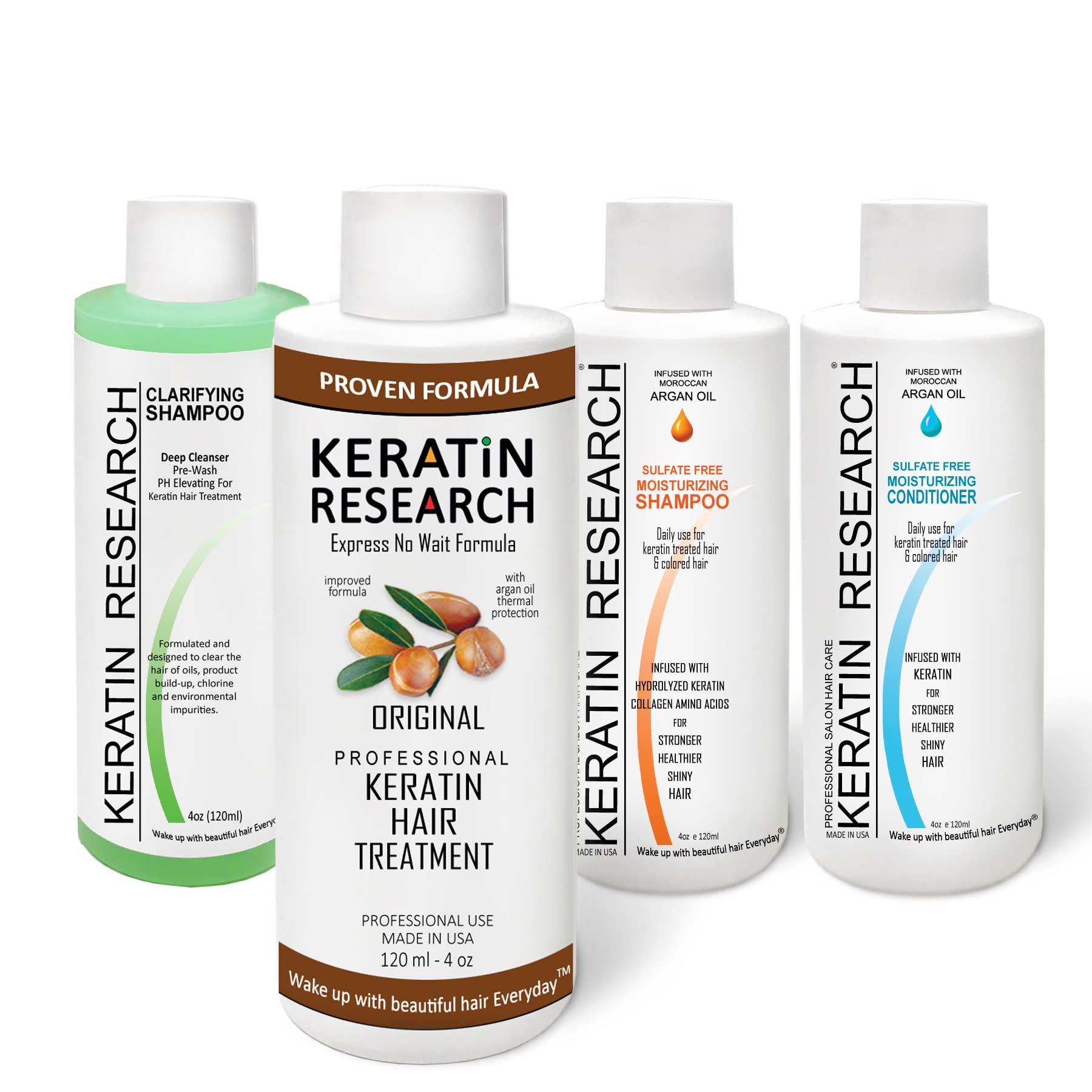KERATIN RESEARCH 4x 120ml Complex LONG Lasting Brazilian Keratin Hair Treatment Blowout , Argan Oil Straightening Smoothing Prof