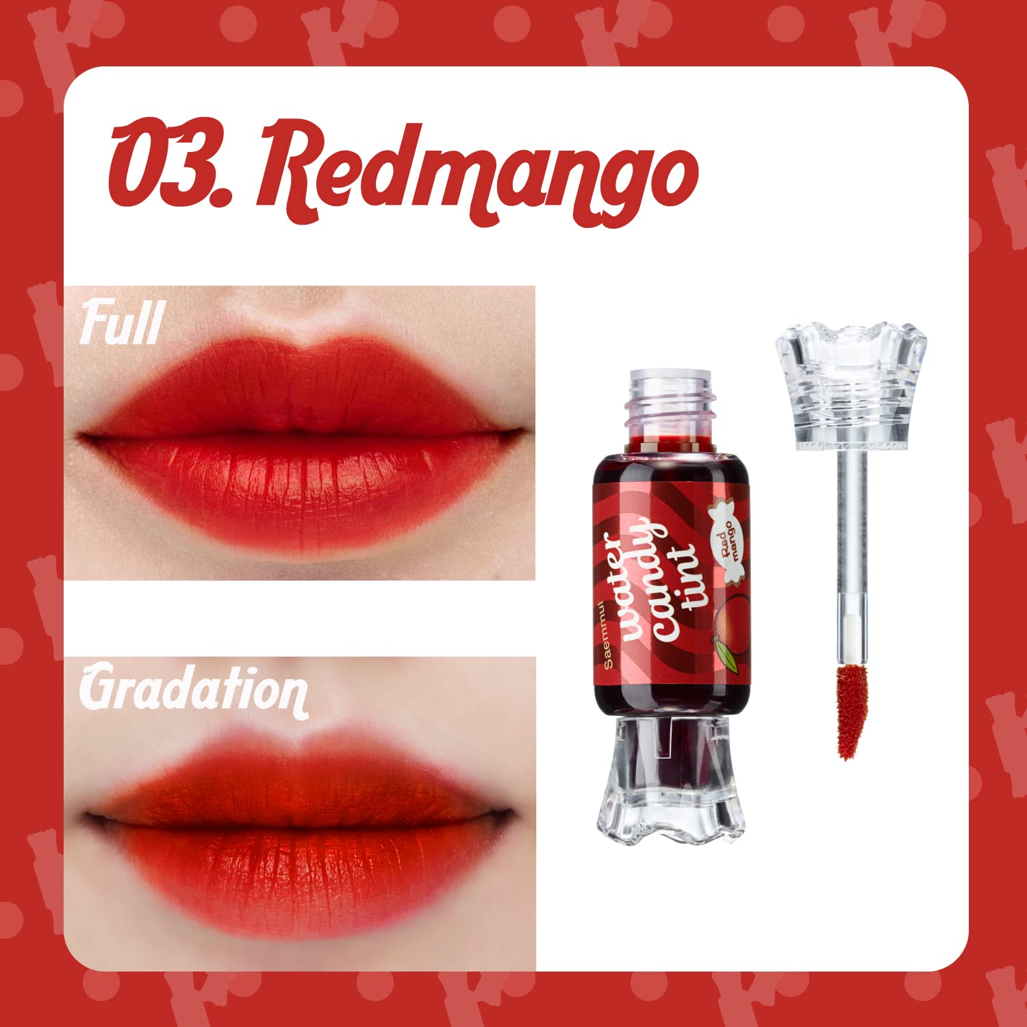 Thesaem Saemmul Water Candy Tint #3 Redmango - High Pigment Long Lasting Lip Stain Juicy Fruity Vivid Colors - Transfer Proof, W