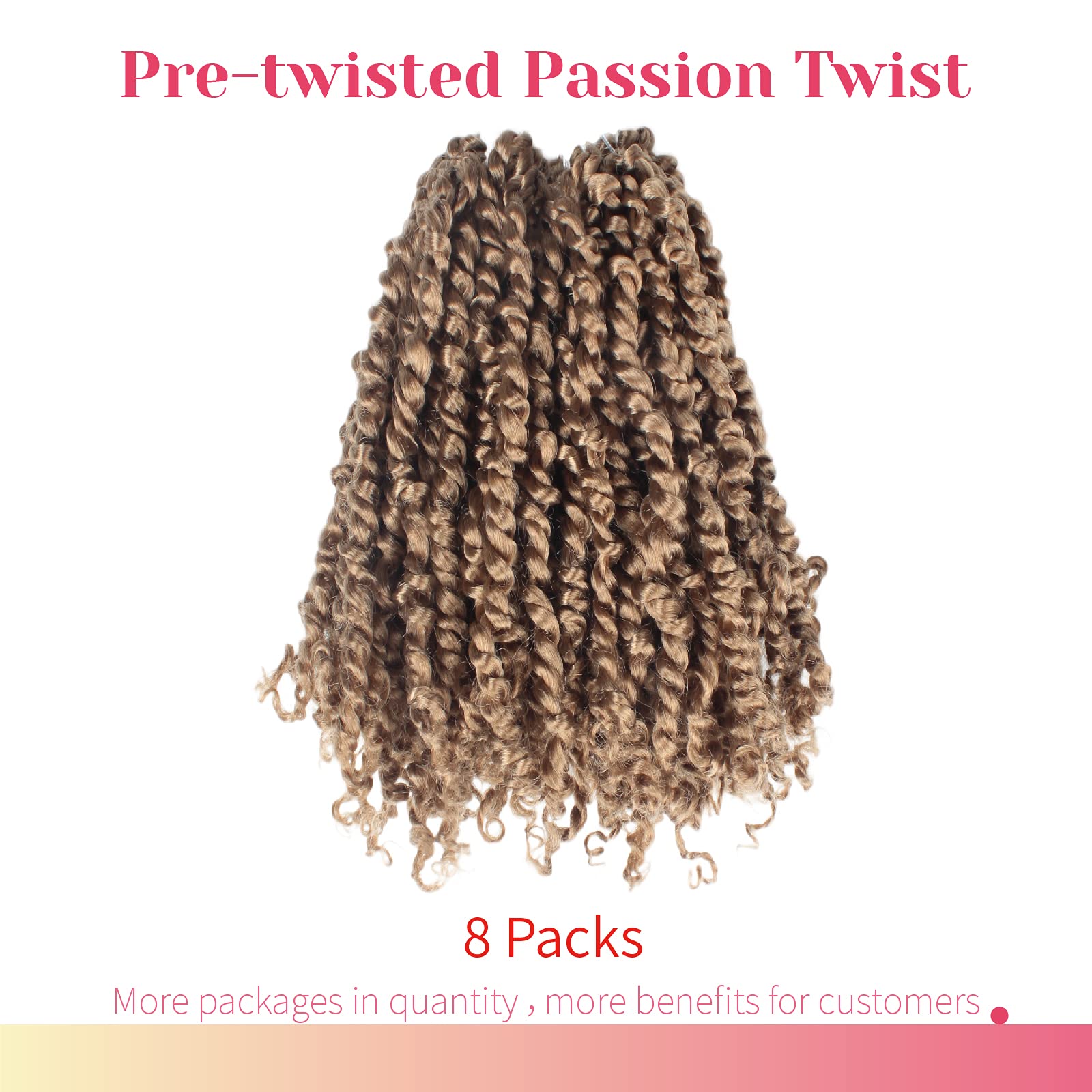 The BOHOBABE Pre-twisted Passion Twist Crochet Hair 6 Inch Short Pre-looped Crochet Passion Twist Braiding Hair 8 Packs (27#)