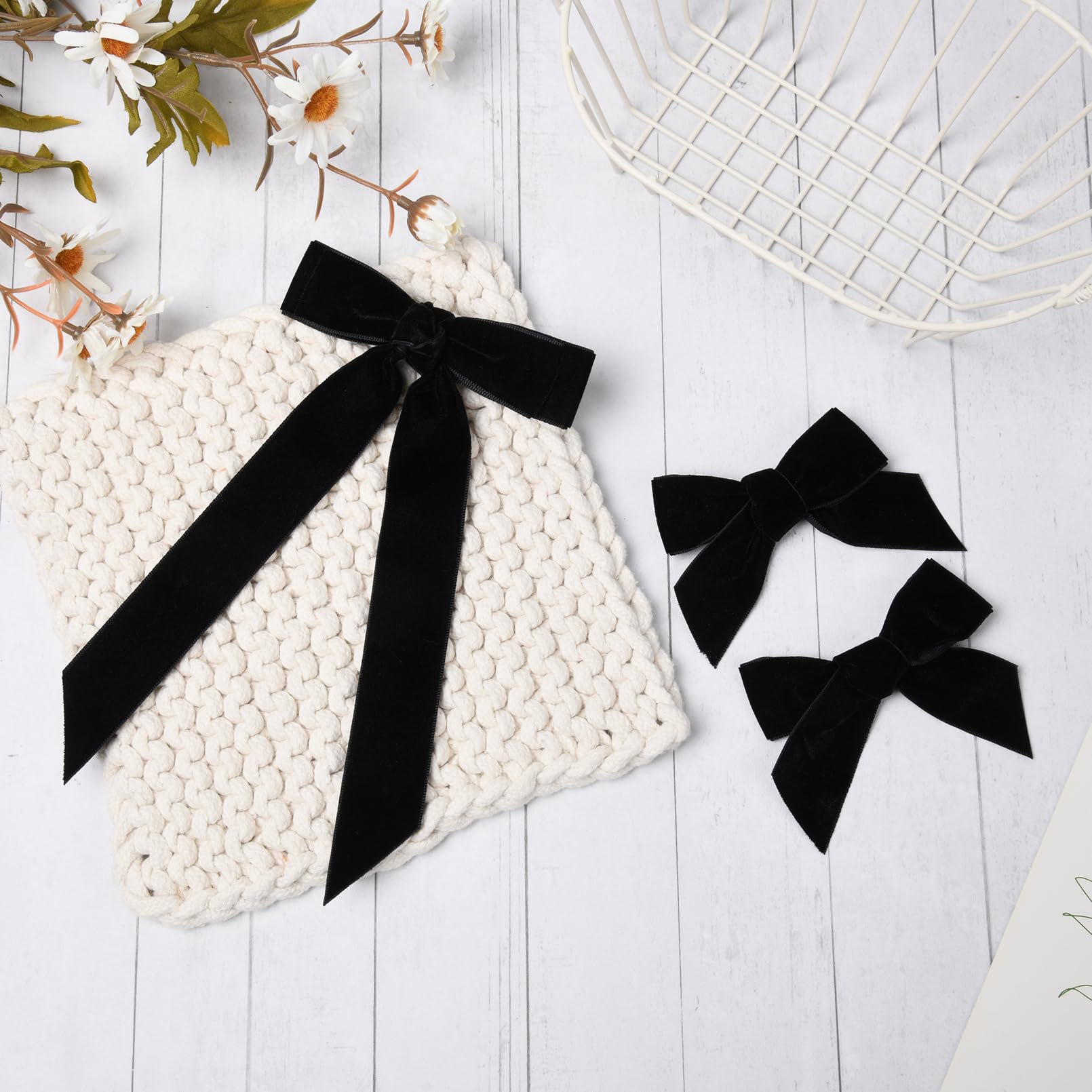 3Pcs Velvet Hair Bow Black Hair Ribbon Clips For Women Girls Fall Alligator Hair Clips Hair Accessories Toddlers Kids Teens