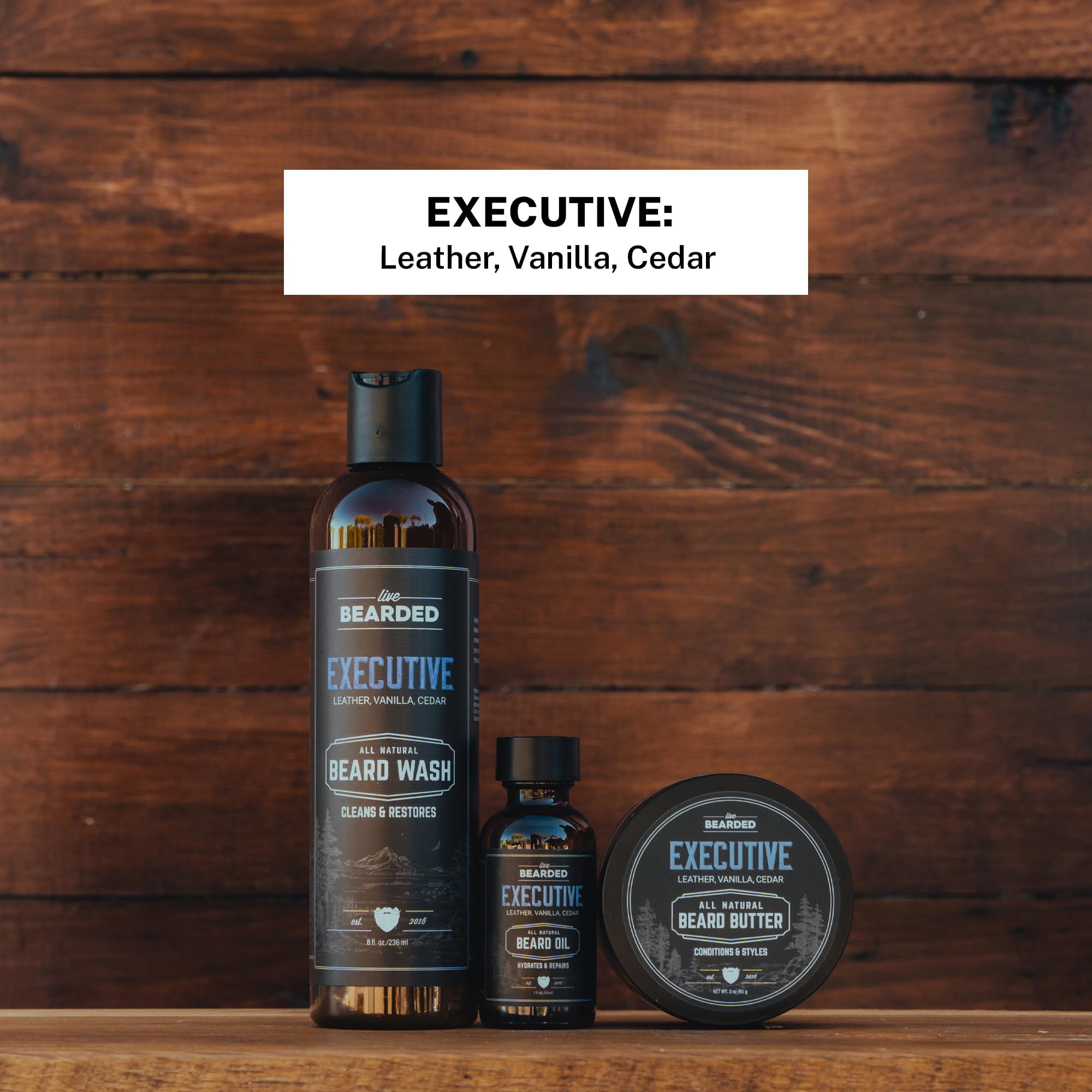 Live Bearded: 3-Step Beard Grooming Kit - Executive - Beard Wash, Beard Oil And Beard Butter - All-Natural Ingredients With Shea