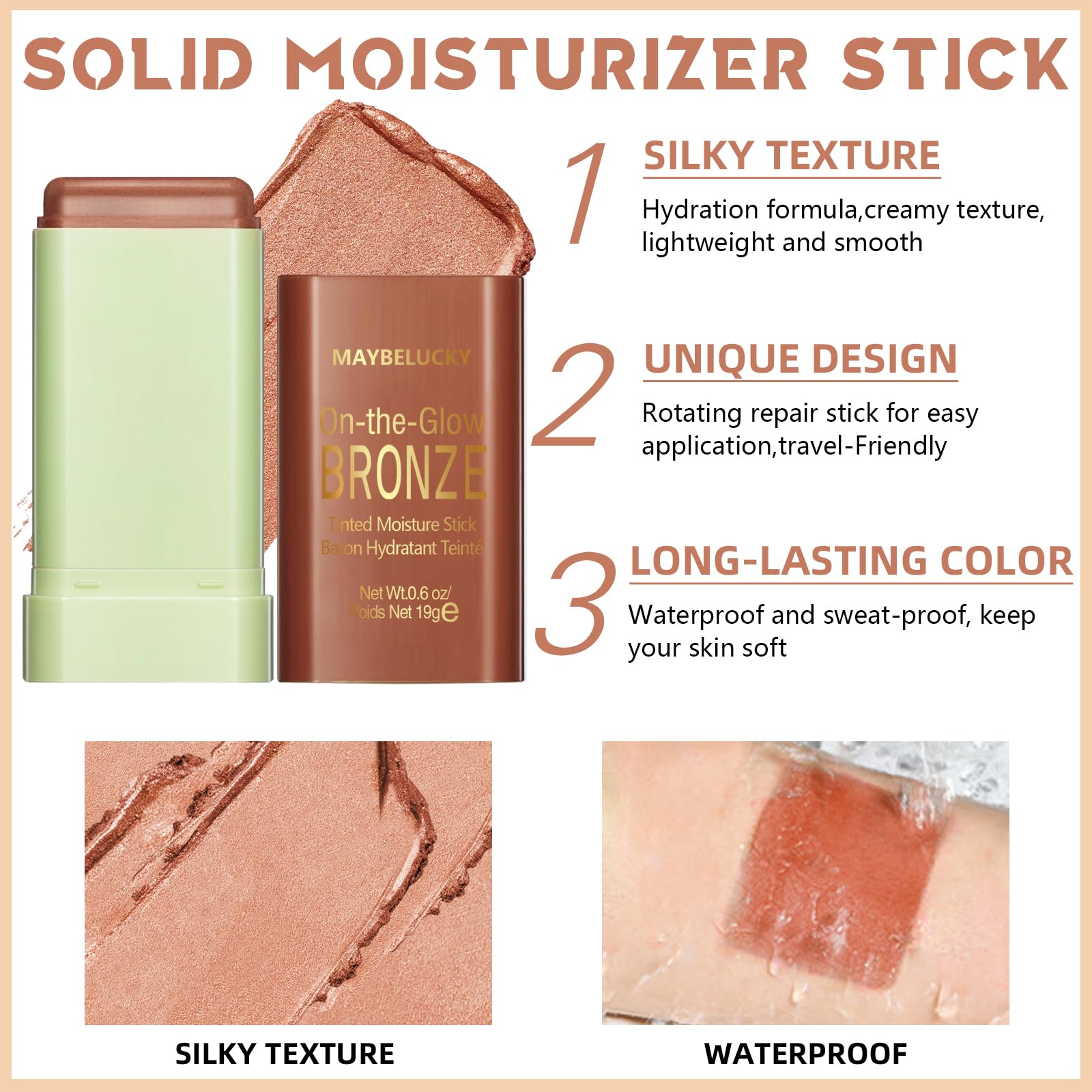 HOSAILY Cream Contour Stick - Multi-Use Highlighter, Blush & Bronzer, 0.6 oz, Color 03, Blendable Shimmer Makeup for Natural Glow