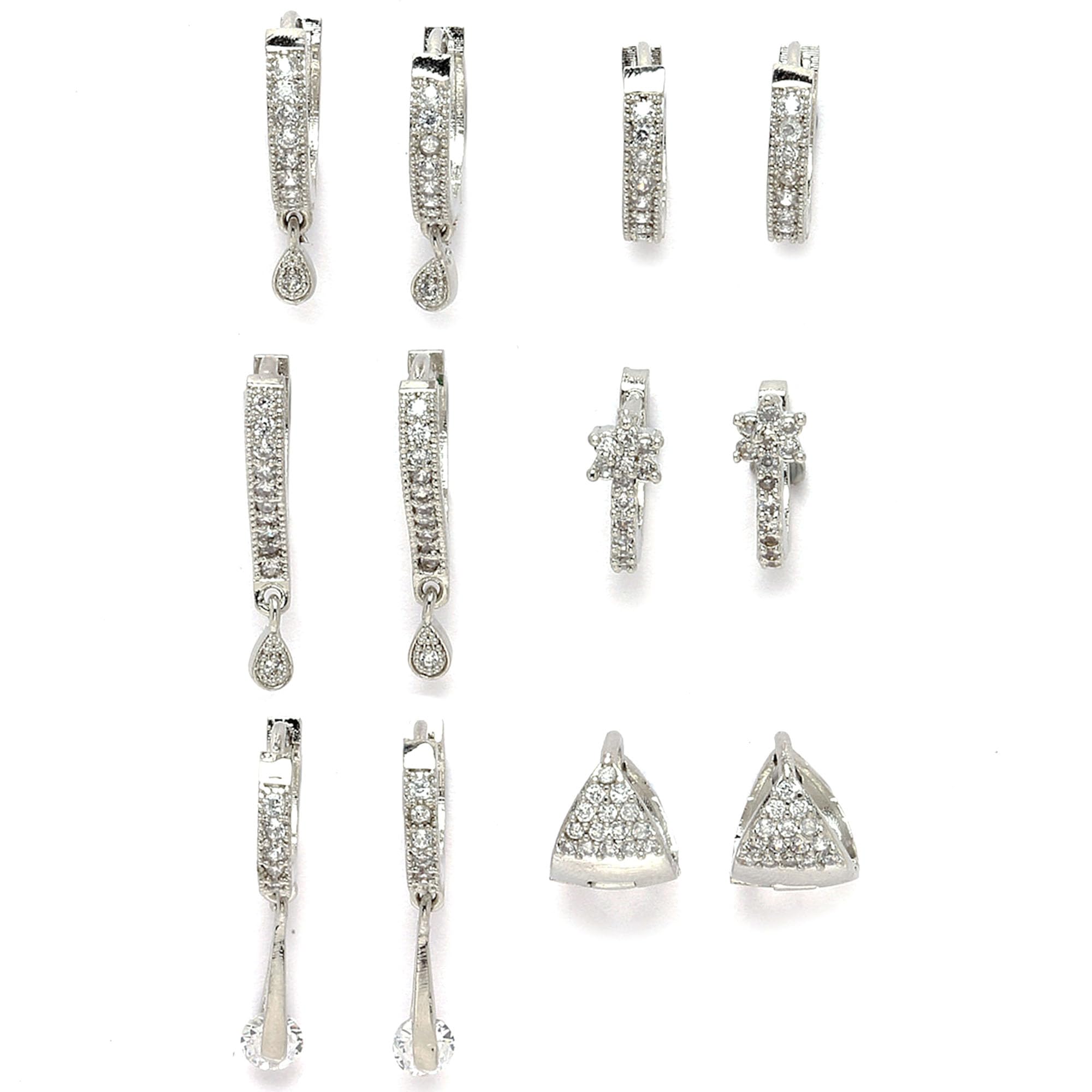 Zeneme Earring Gold Plated American Diamond Earrings Combo Of 8 Pairs Jewellery For Women & Girls (Rhodium Plated)