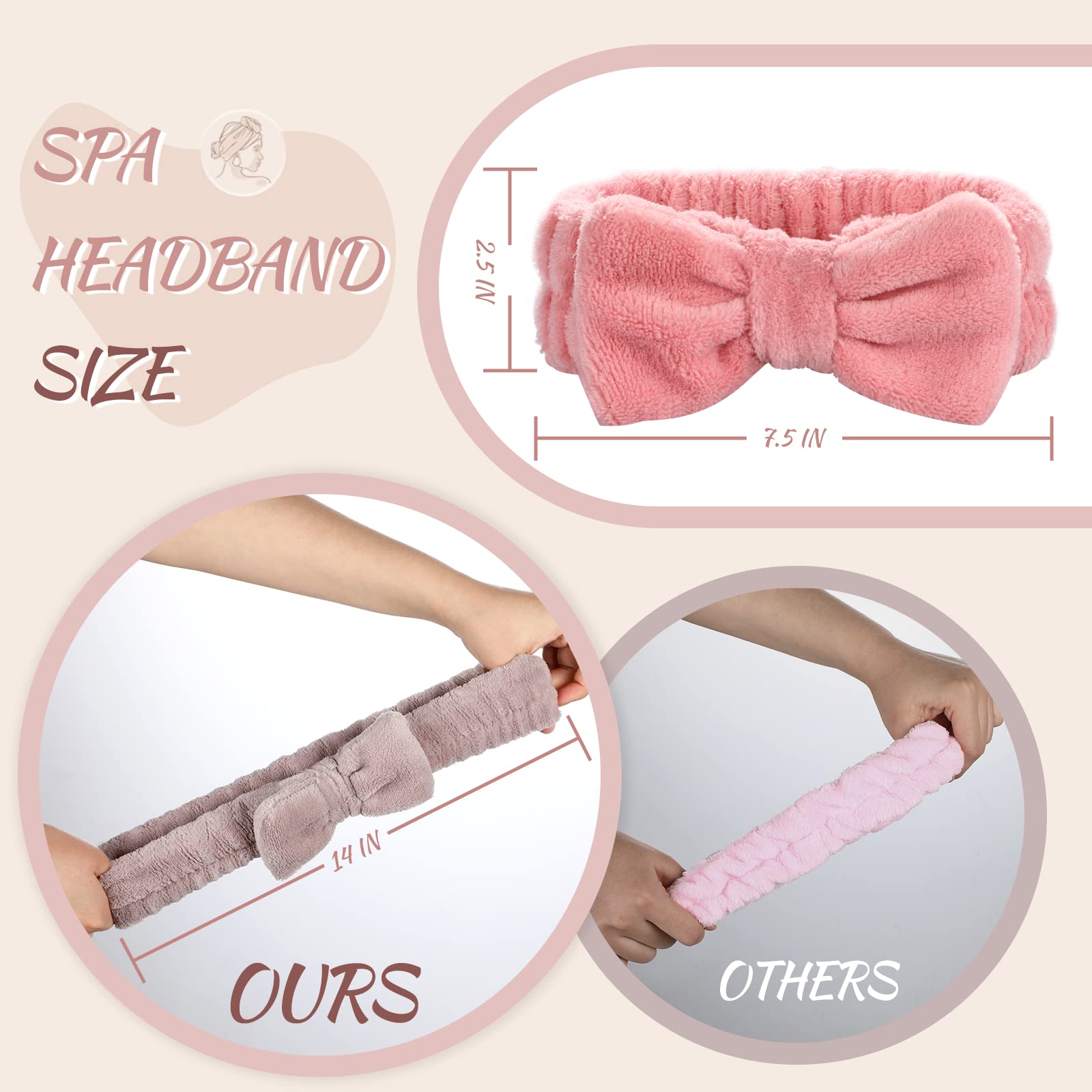 Vitever 4 Pack Spa Headband For Washing Face, Girls Makeup Bow Tie Hair Band, Microfiber Women Headbands To Facial Clean, Elasti