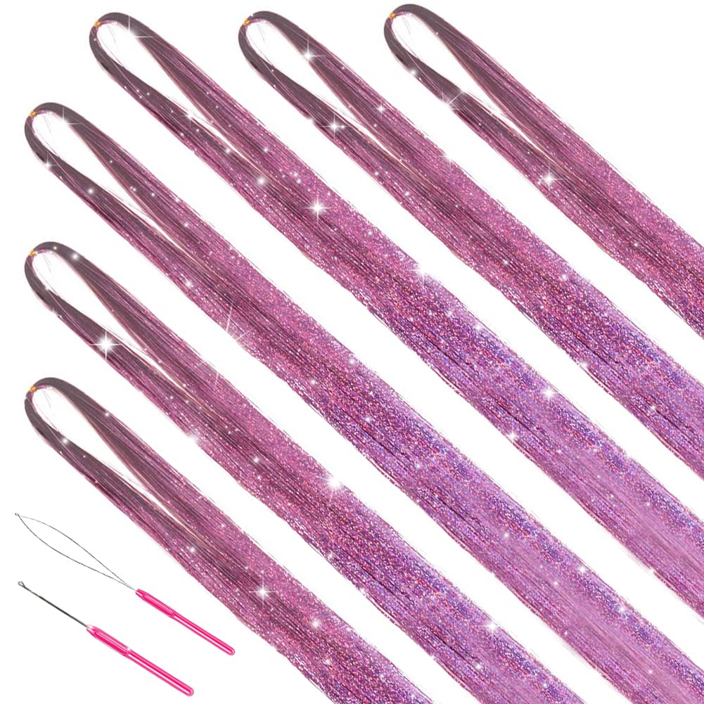 Missuhui Hair Tinsel With Tools 47Inch 1200 Strands Hair Tinsel Kit Glitter Hair Extensions Sparkling Shiny Hair Extensions Fair