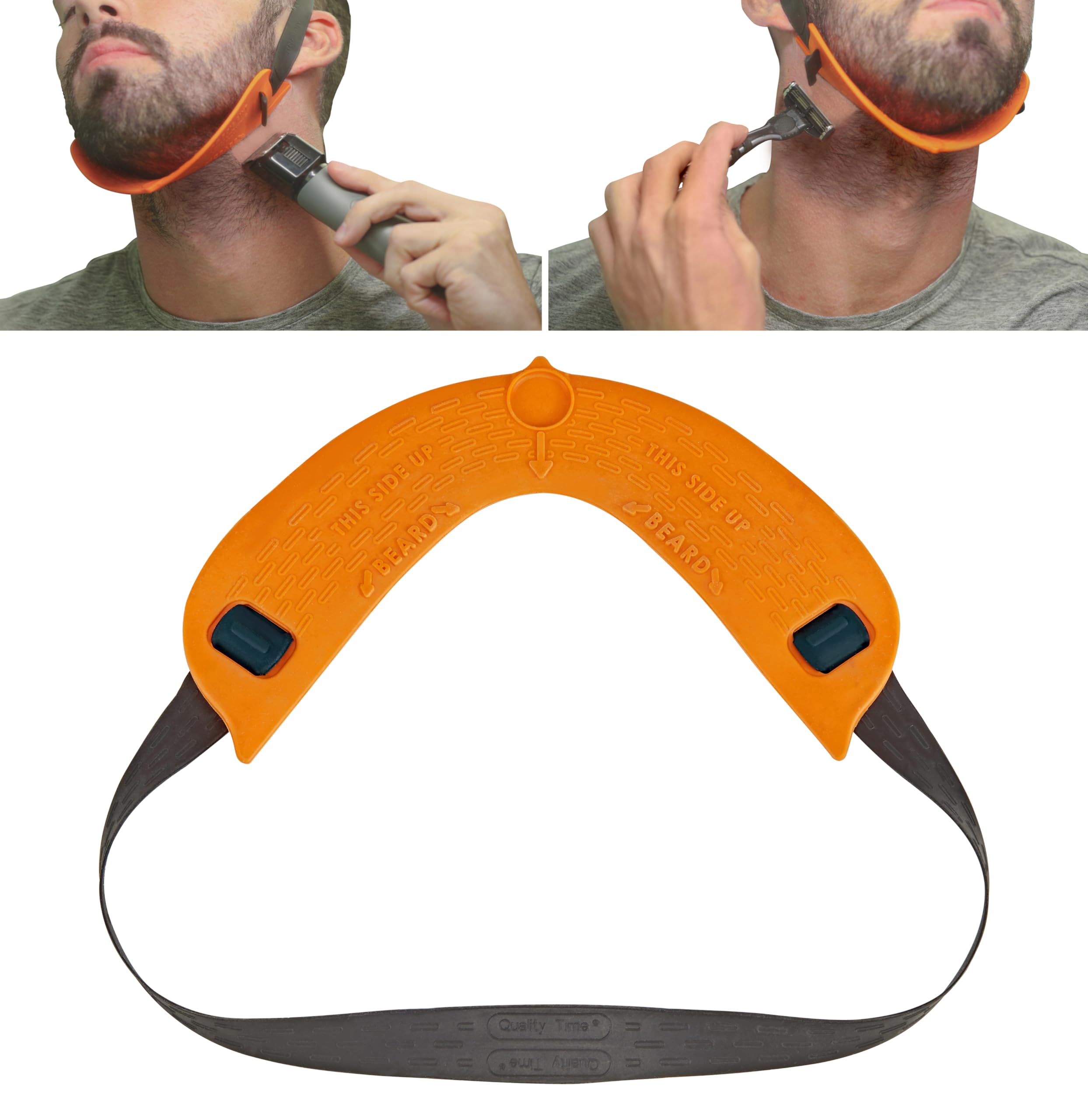 Quality Time Beard Neckline Shaper Guide - Hands-Free, Adjustable Beard Template, 1 Count, Orange