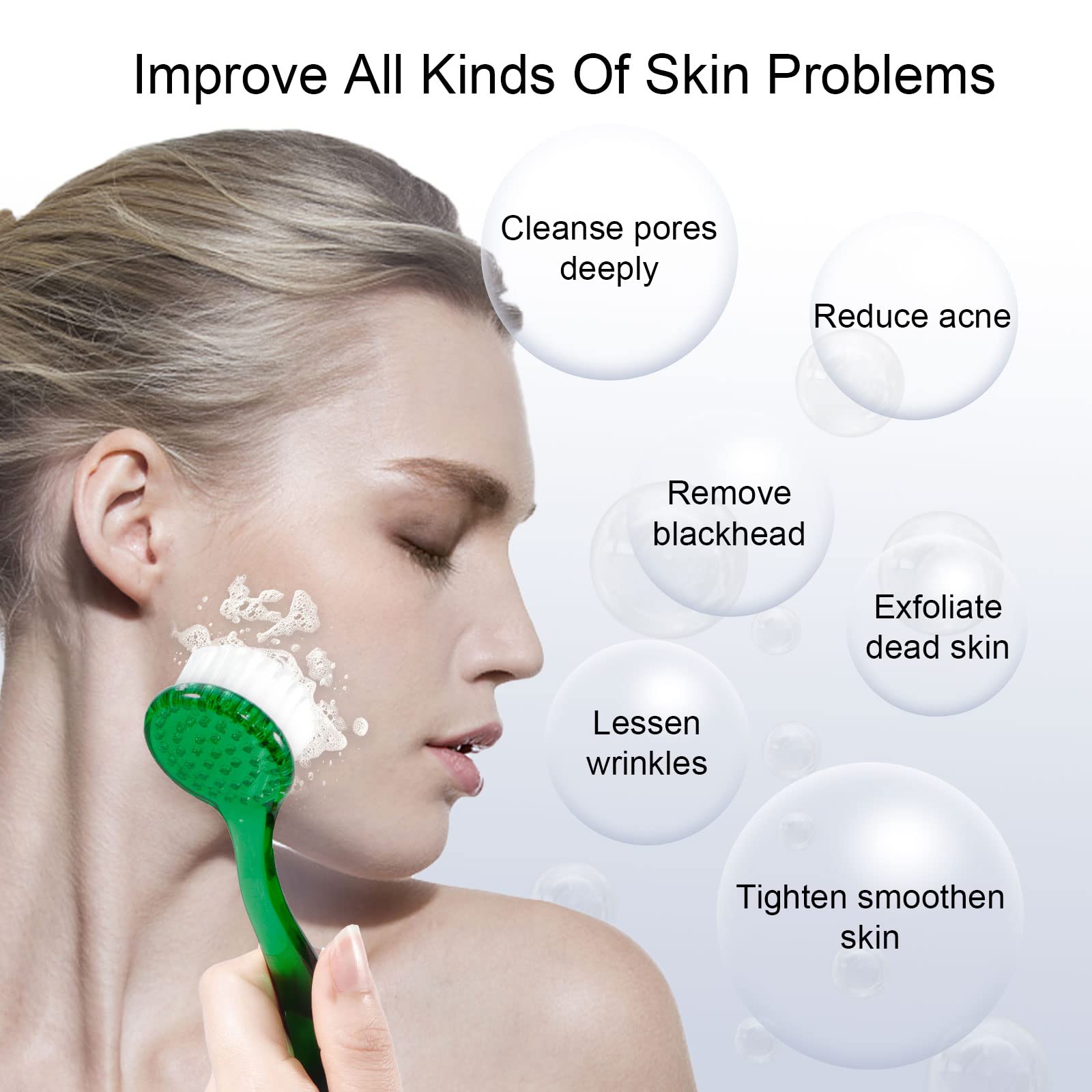 Beomeen Facial Cleansing Brush 4 PCS, Facial Exfoliating Brush Face Wash Scrub Exfoliator Brush for Makeup Skincare Removal (Gre