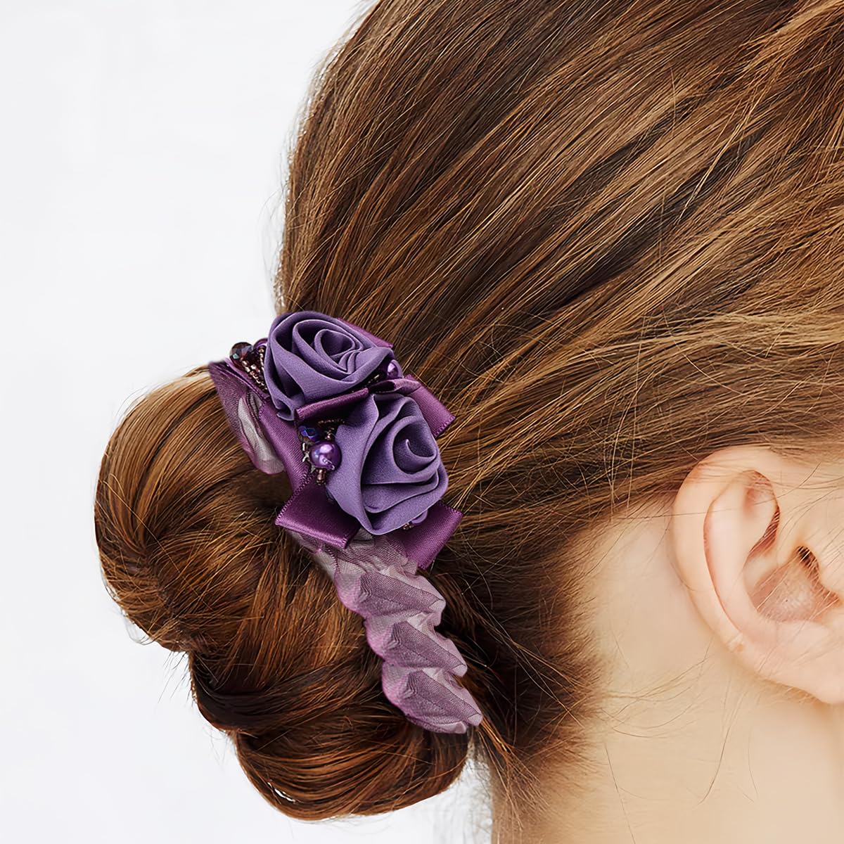 Ainvhh 4 Pcs Rose Flower Lace Hair Scrunchies Ties Elastics Bands Hairbands Ponytail Holders Floral Headbands Stretchy Elastic H