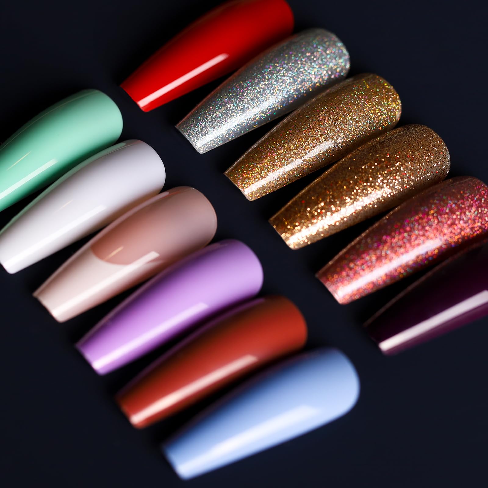 Teenitor Long Coffin Press On Nails, Full Cover Color Coffin Nail Tips, 288pcs Long Ballerina False Nails, 12 Colors Glue On Nai