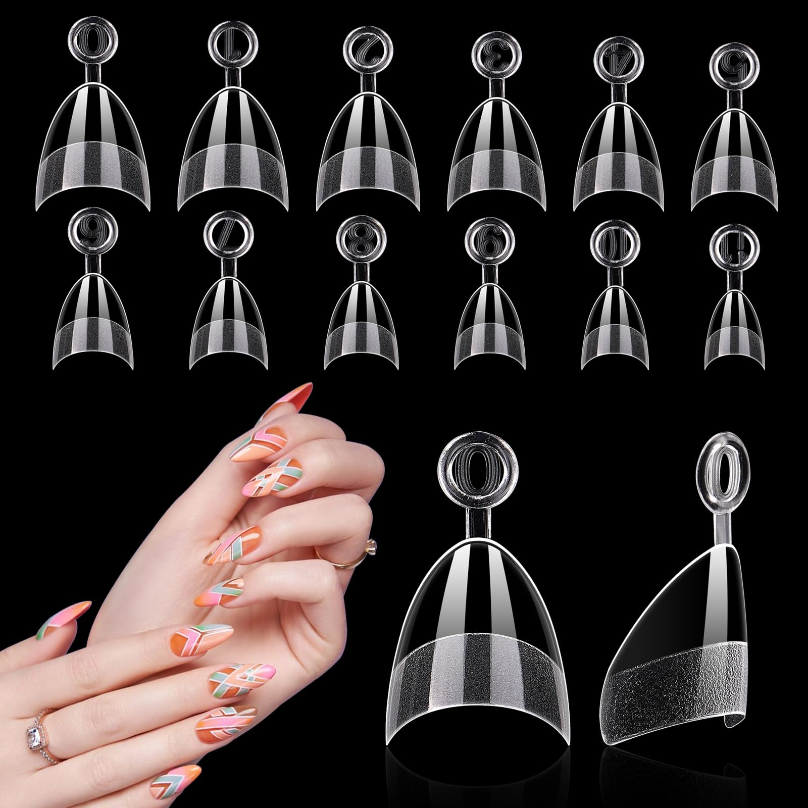 LIONVISON Short Almond Nail Tips Half Cover, 600PCS Extra Short Almond Soft Gel Nail Tips, Pre-shaped Clear False Nails with Han