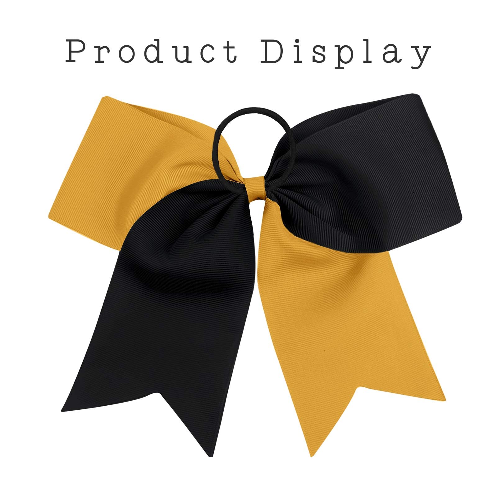 16Pcs 8 '' Large Cheer Hair Bows Ponytail Holder Elastic Band Handmade For Cheerleading Teen Girls College Sports (Black/Gold, 1